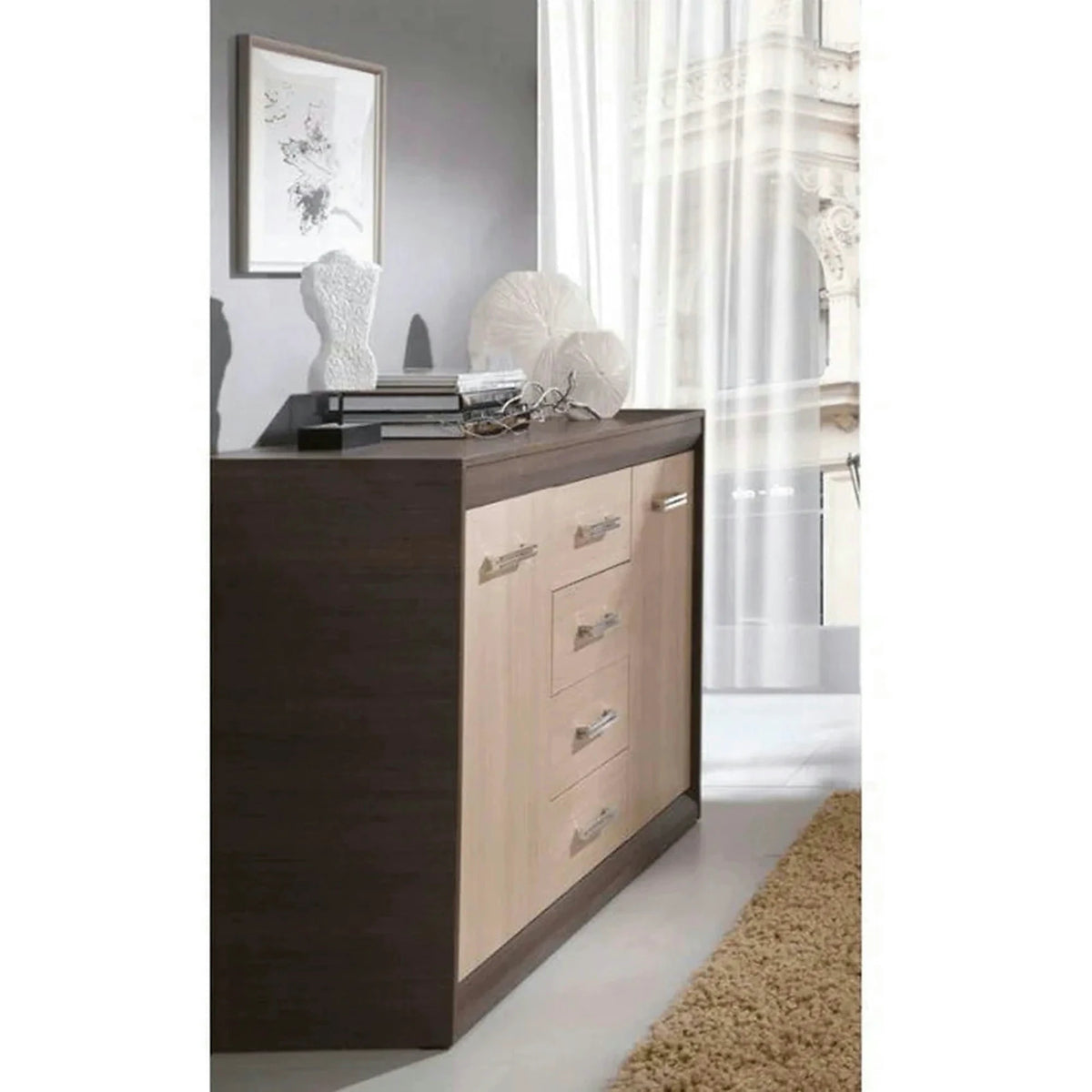 Comoda KORINA, stejar/wenge, DTD laminat, 140x48x100 cm
