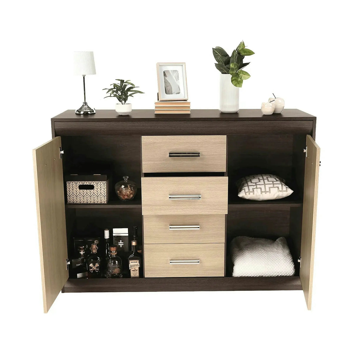 Comoda KORINA, stejar/wenge, DTD laminat, 140x48x100 cm