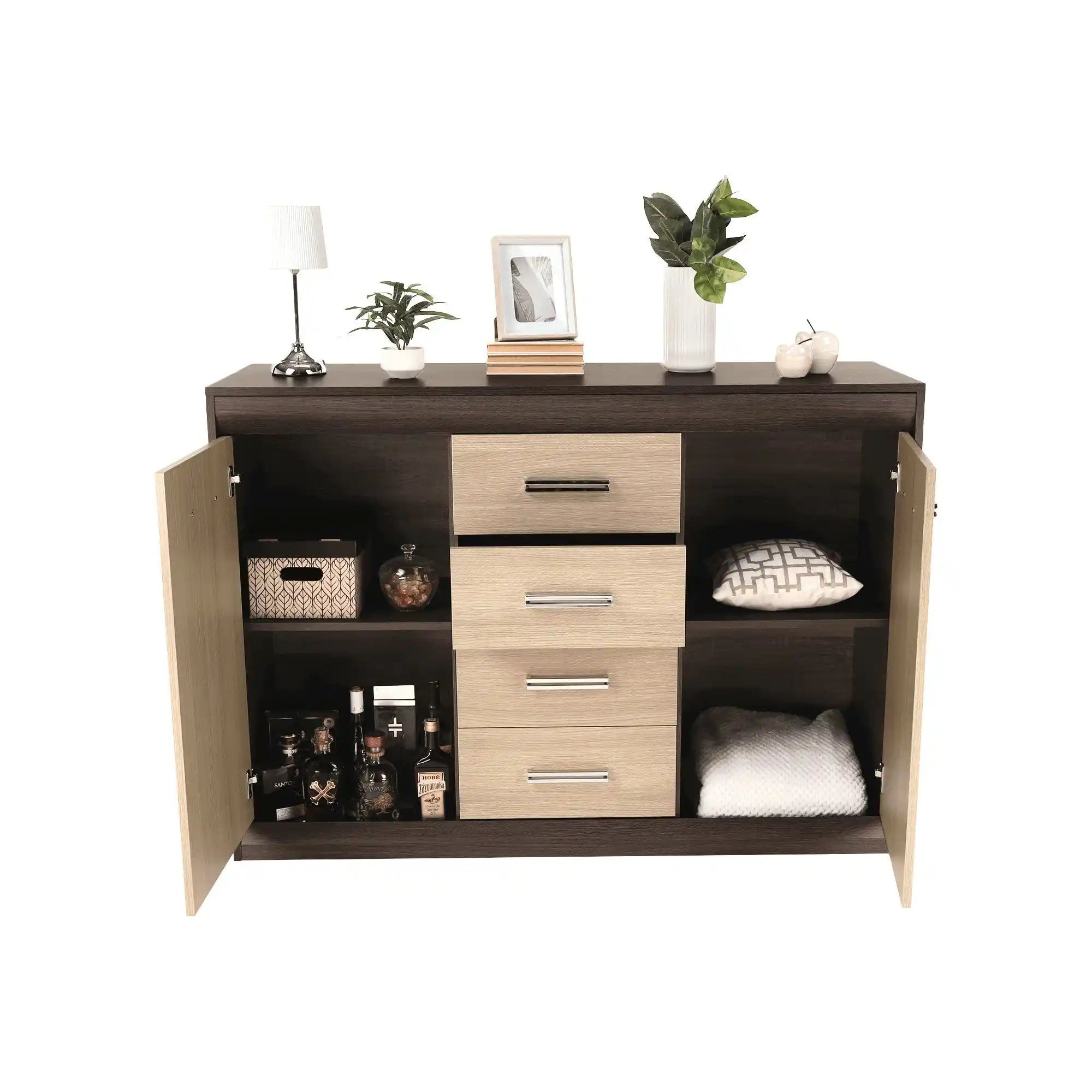 Comoda KORINA, stejar/wenge, DTD laminat, 140x48x100 cm