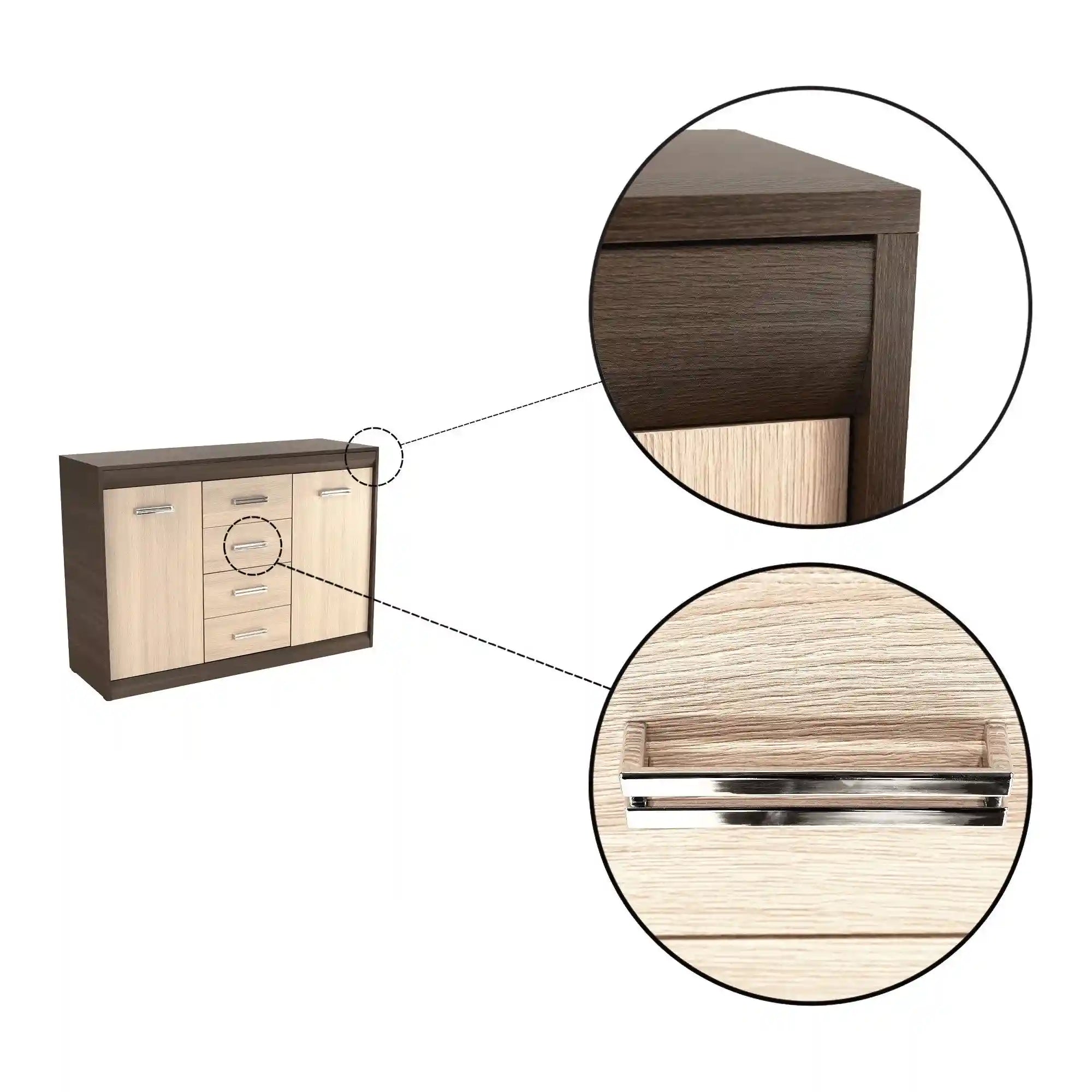 Comoda KORINA, stejar/wenge, DTD laminat, 140x48x100 cm