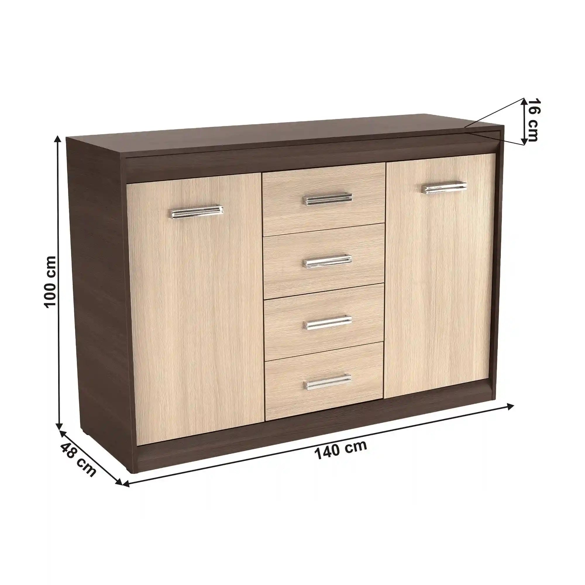 Comoda KORINA, stejar/wenge, DTD laminat, 140x48x100 cm