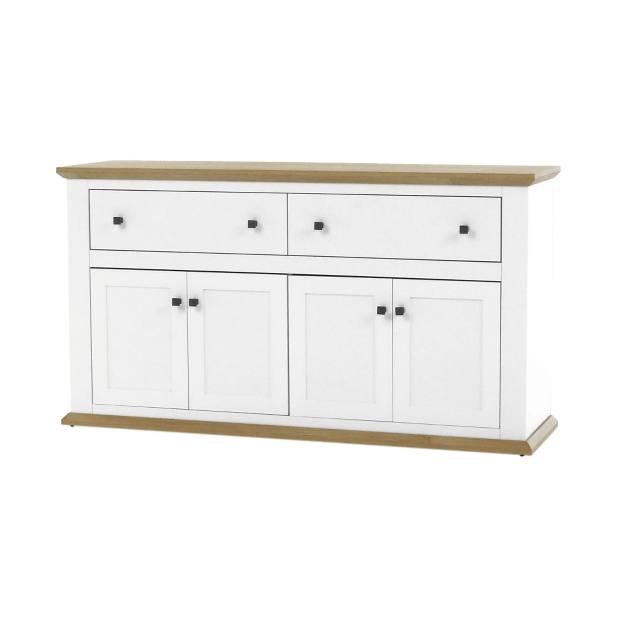 Comoda LEON MZ10, alb/stejar grand, DTD laminat, 160x45x87 cm