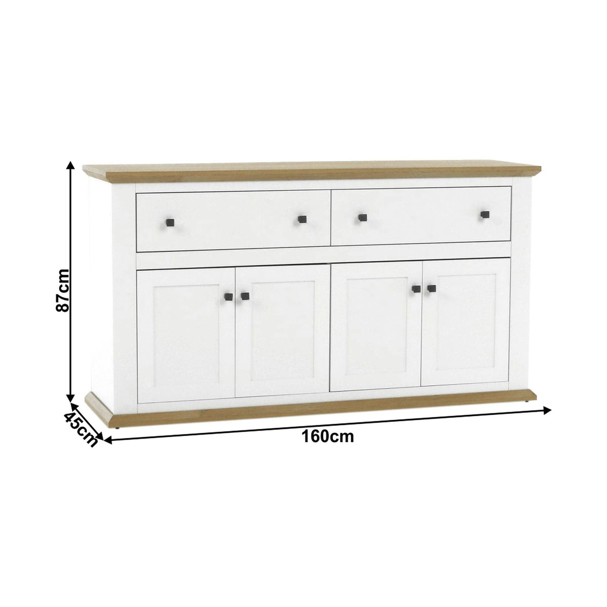 Comoda LEON MZ10, alb/stejar grand, DTD laminat, 160x45x87 cm