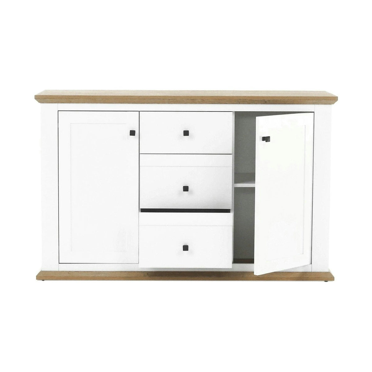 Comoda LEON MZ11, DTD laminat, alb/stejar grand, 140x45x87 cm