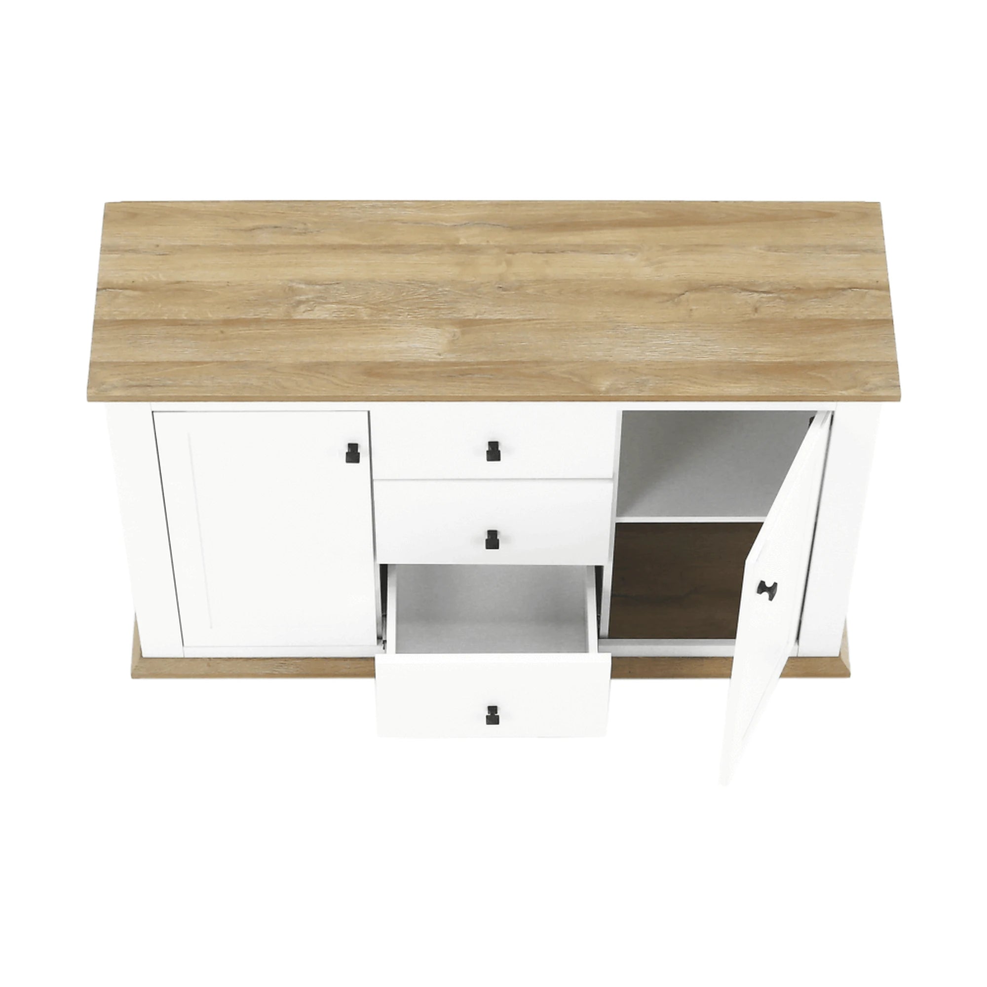 Comoda LEON MZ11, DTD laminat, alb/stejar grand, 140x45x87 cm