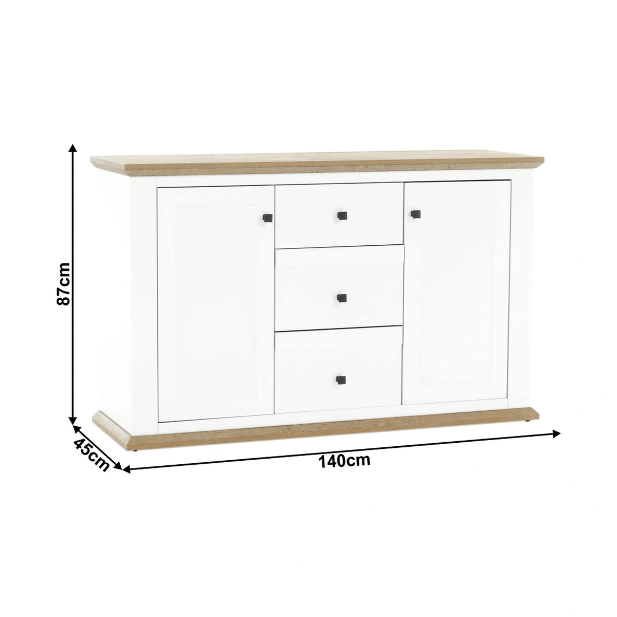 Comoda LEON MZ11, DTD laminat, alb/stejar grand, 140x45x87 cm