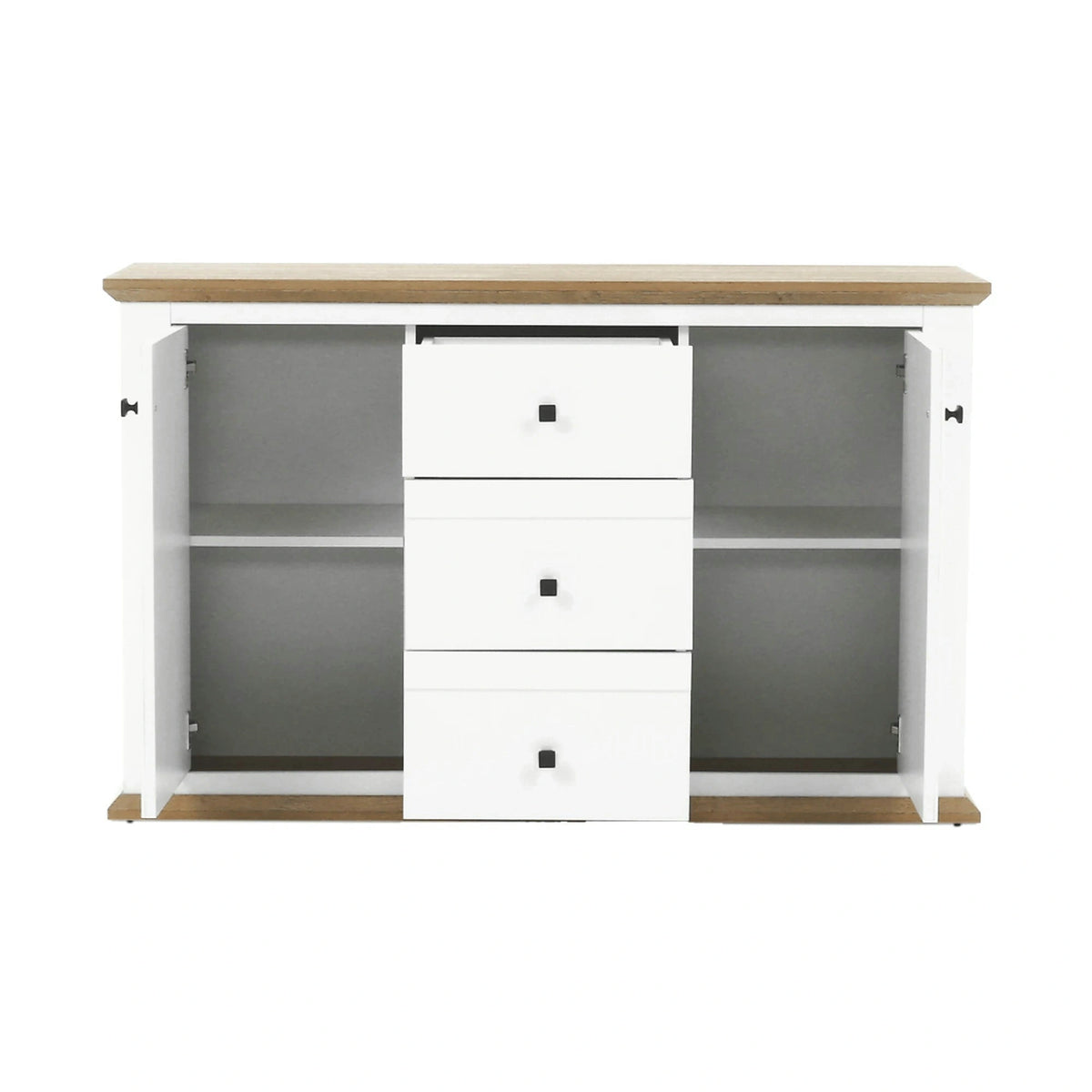 Comoda LEON MZ11, DTD laminat, alb/stejar grand, 140x45x87 cm