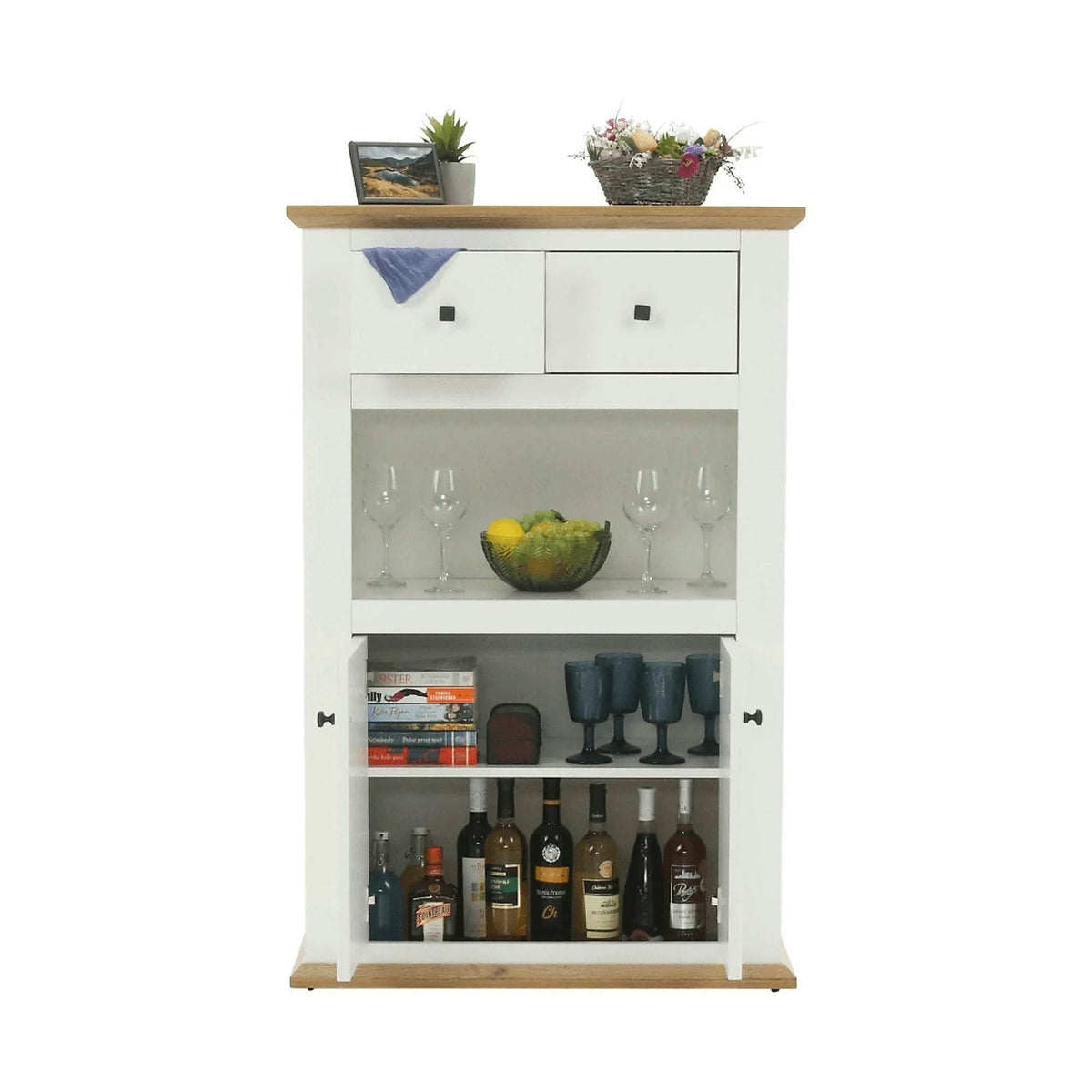 Comoda LEON MZ8, DTD laminat, alb/stejar grand, 85x40x130 cm