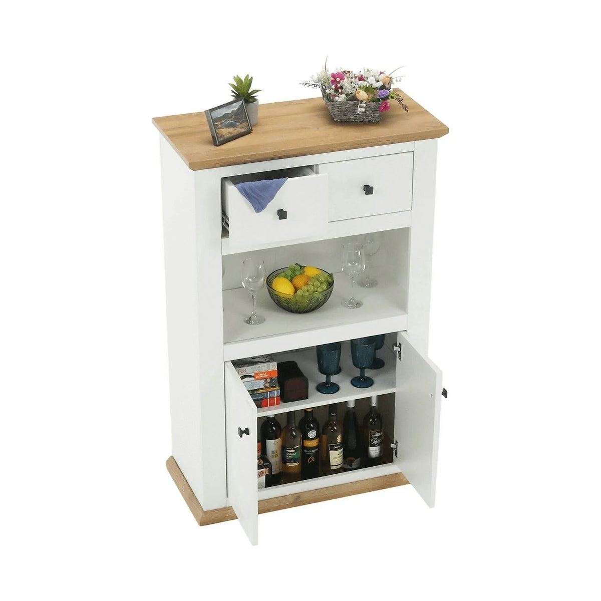 Comoda LEON MZ8, DTD laminat, alb/stejar grand, 85x40x130 cm