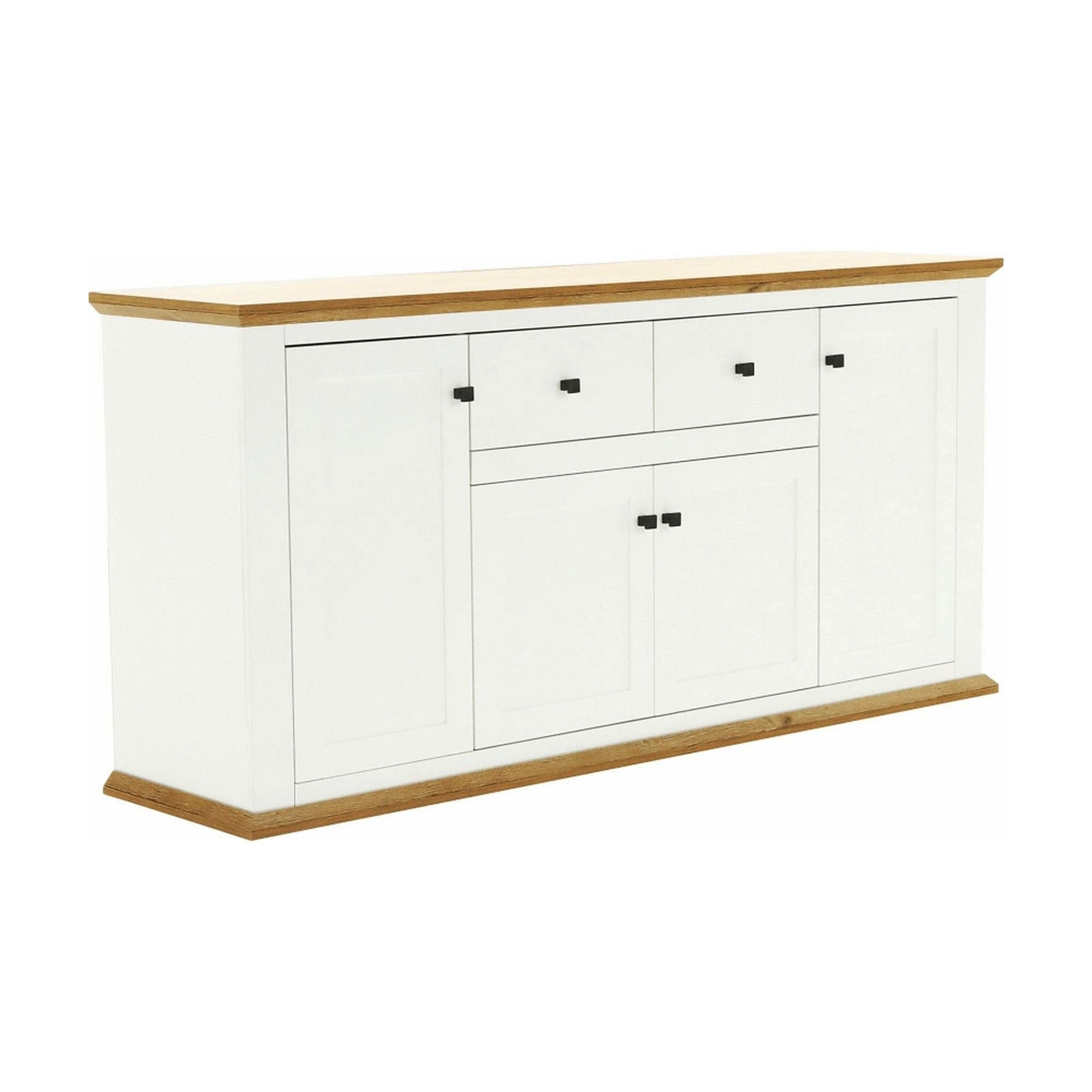 Comoda LEON MZ9, alb, stejar grand, PAL laminat/metal, 180x45x87 cm