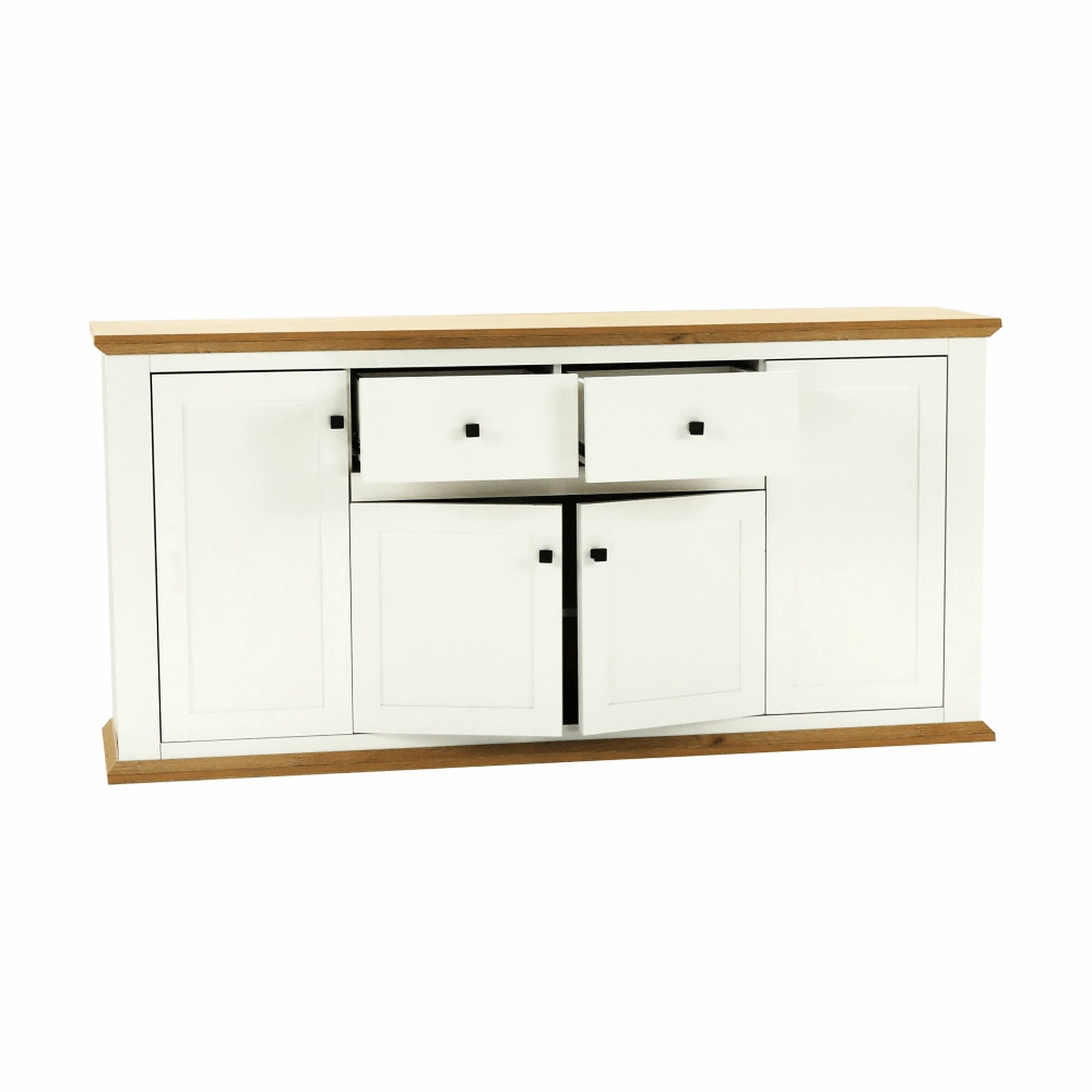 Comoda LEON MZ9, alb, stejar grand, PAL laminat/metal, 180x45x87 cm