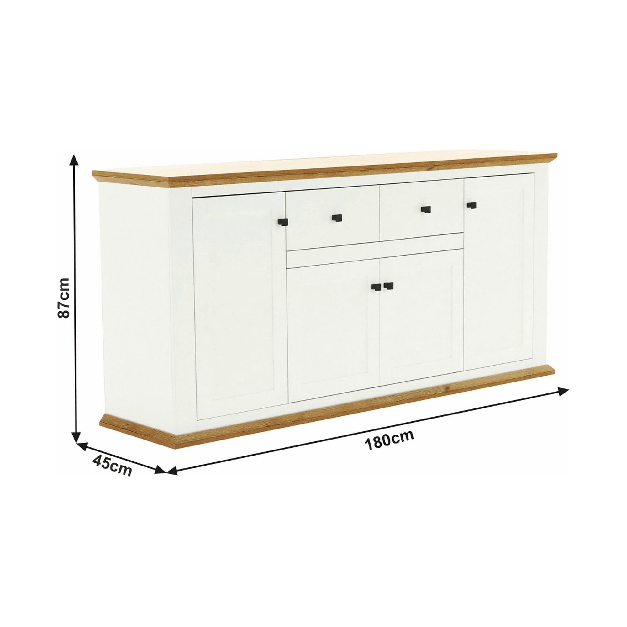 Comoda LEON MZ9, alb, stejar grand, PAL laminat/metal, 180x45x87 cm