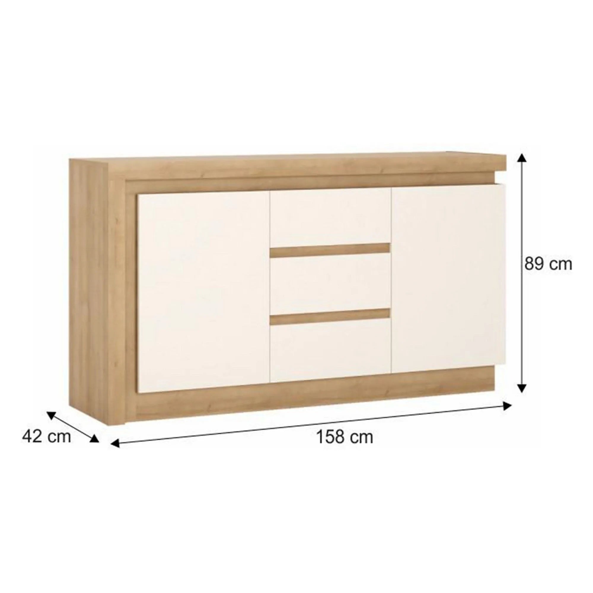 Comoda LEONARDO LYOK01, stejar riviera/alb lucios, DTD laminat, 158x42x89 cm