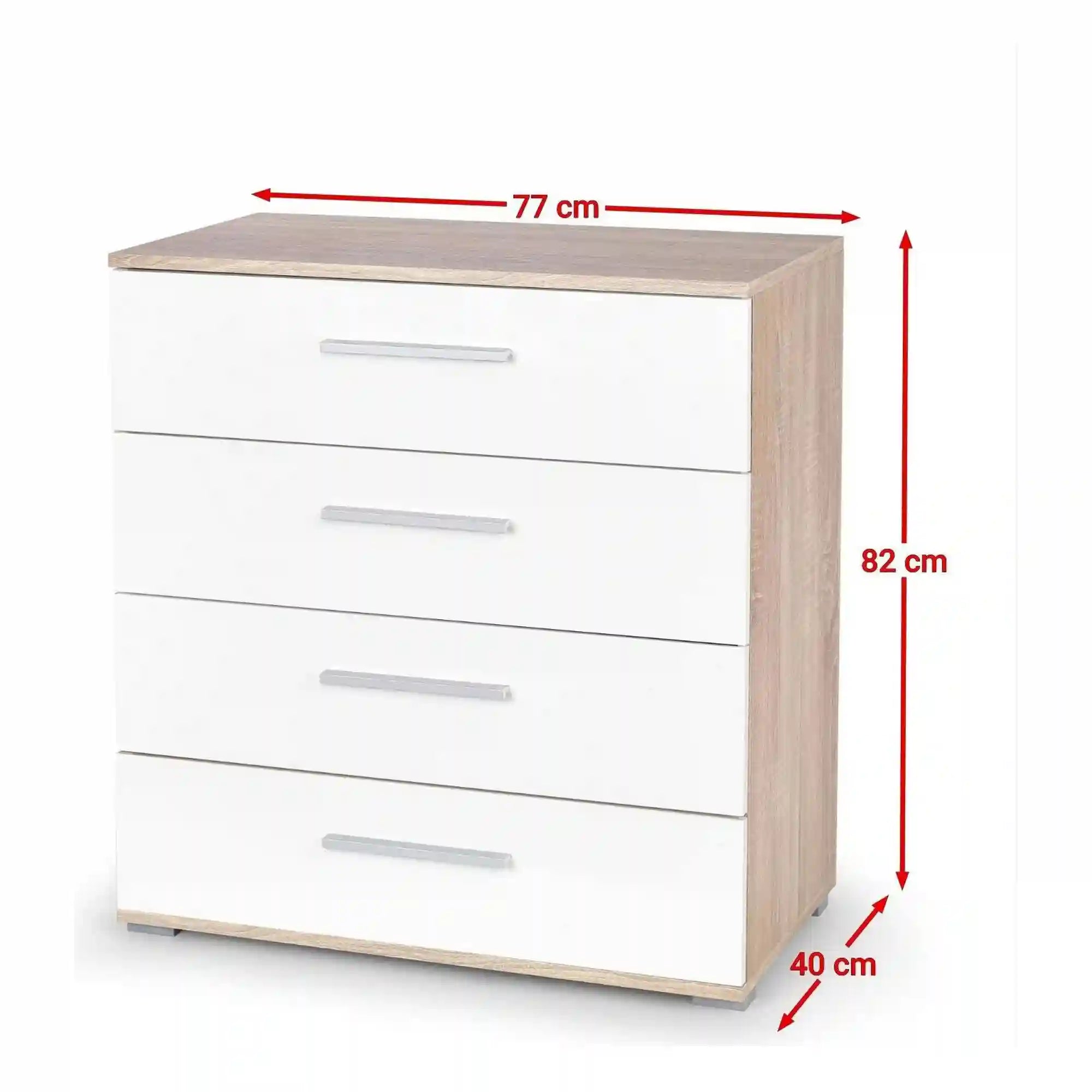 Comoda LIMA KM3, alb/stejar sonoma, PAL, 77x40x82 cm