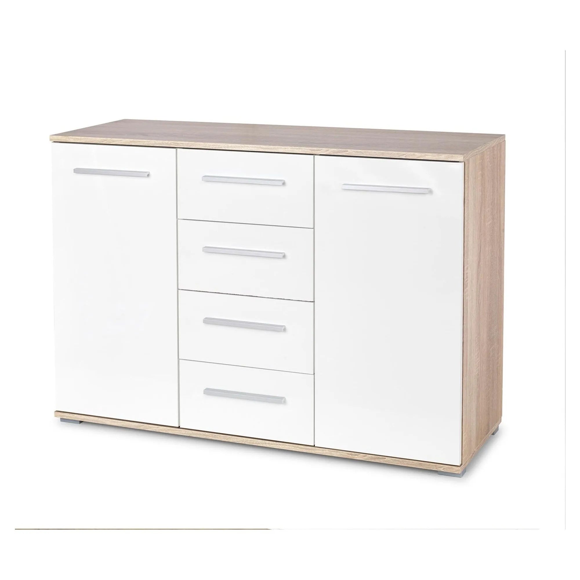 Comoda LIMA KM4, alb/stejar sonoma, PAL, 116x40x82 cm