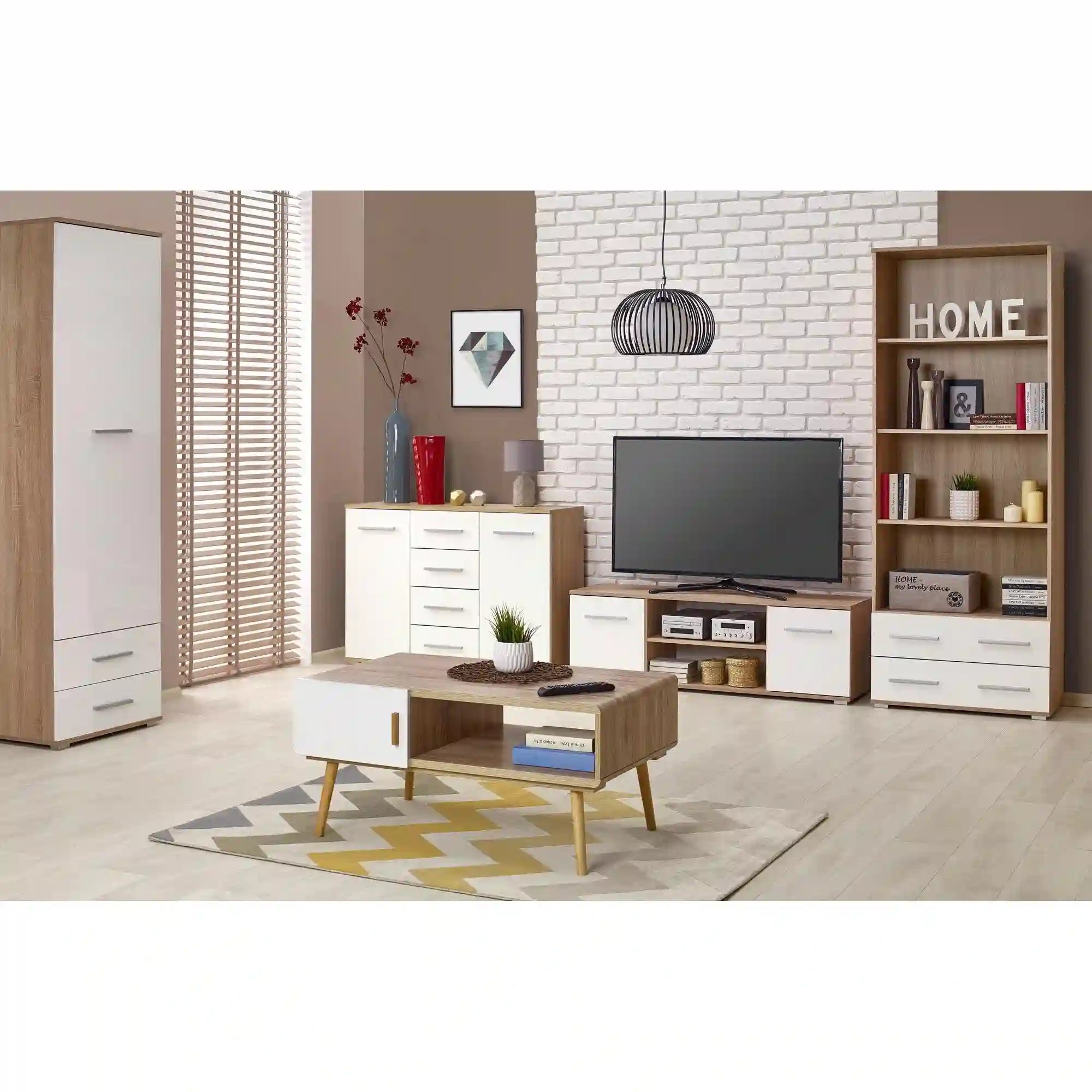 Comoda LIMA KM4, alb/stejar sonoma, PAL, 116x40x82 cm