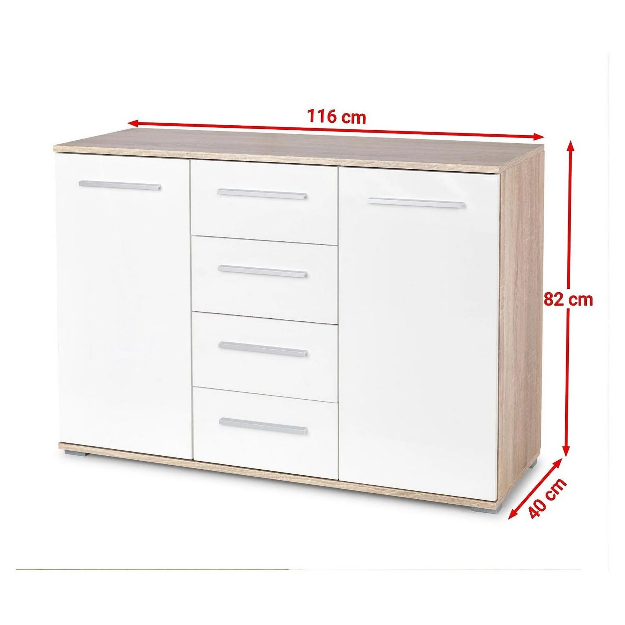 Comoda LIMA KM4, alb/stejar sonoma, PAL, 116x40x82 cm