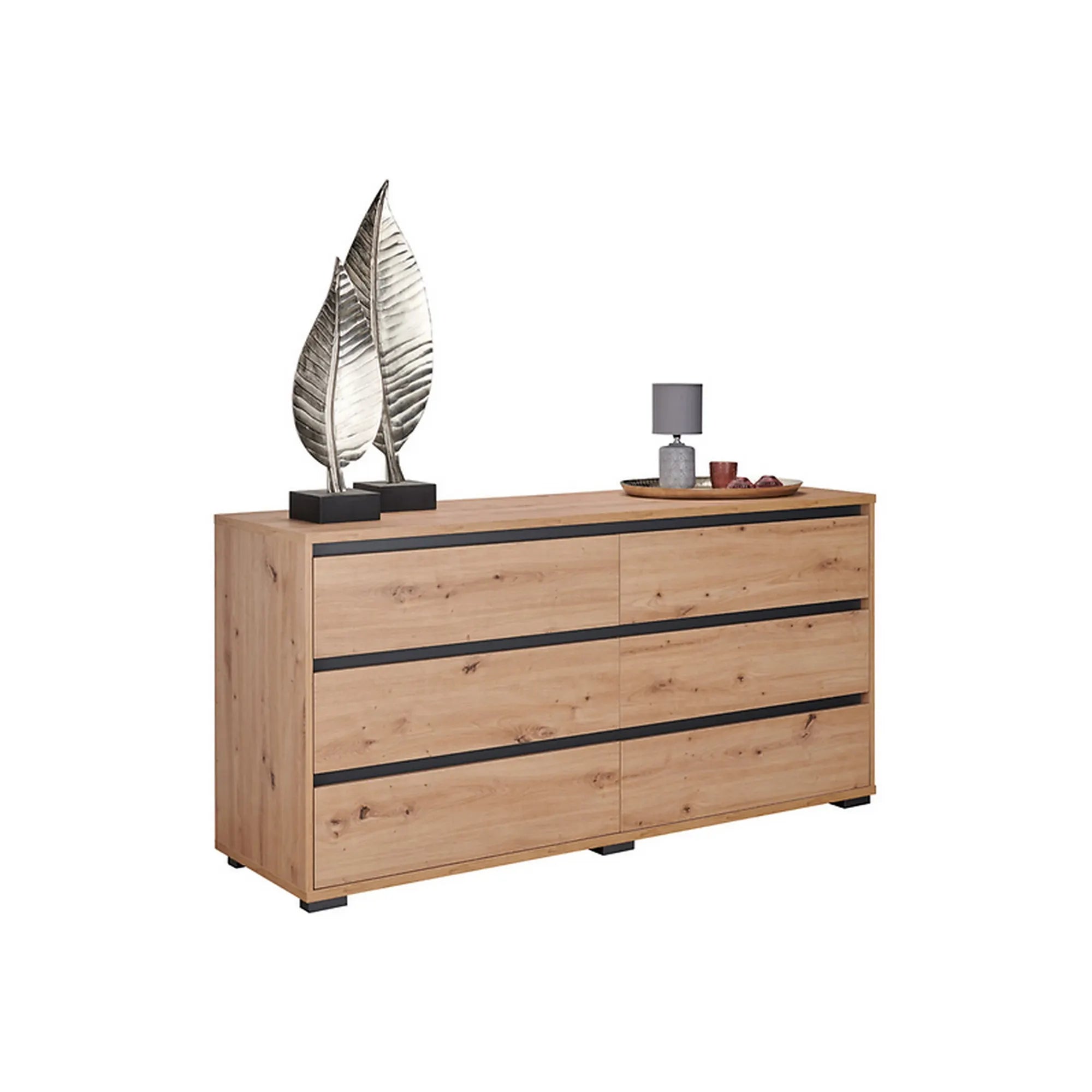 Comoda LINE, stejar artisan/gri antracit, 160x48x79 cm