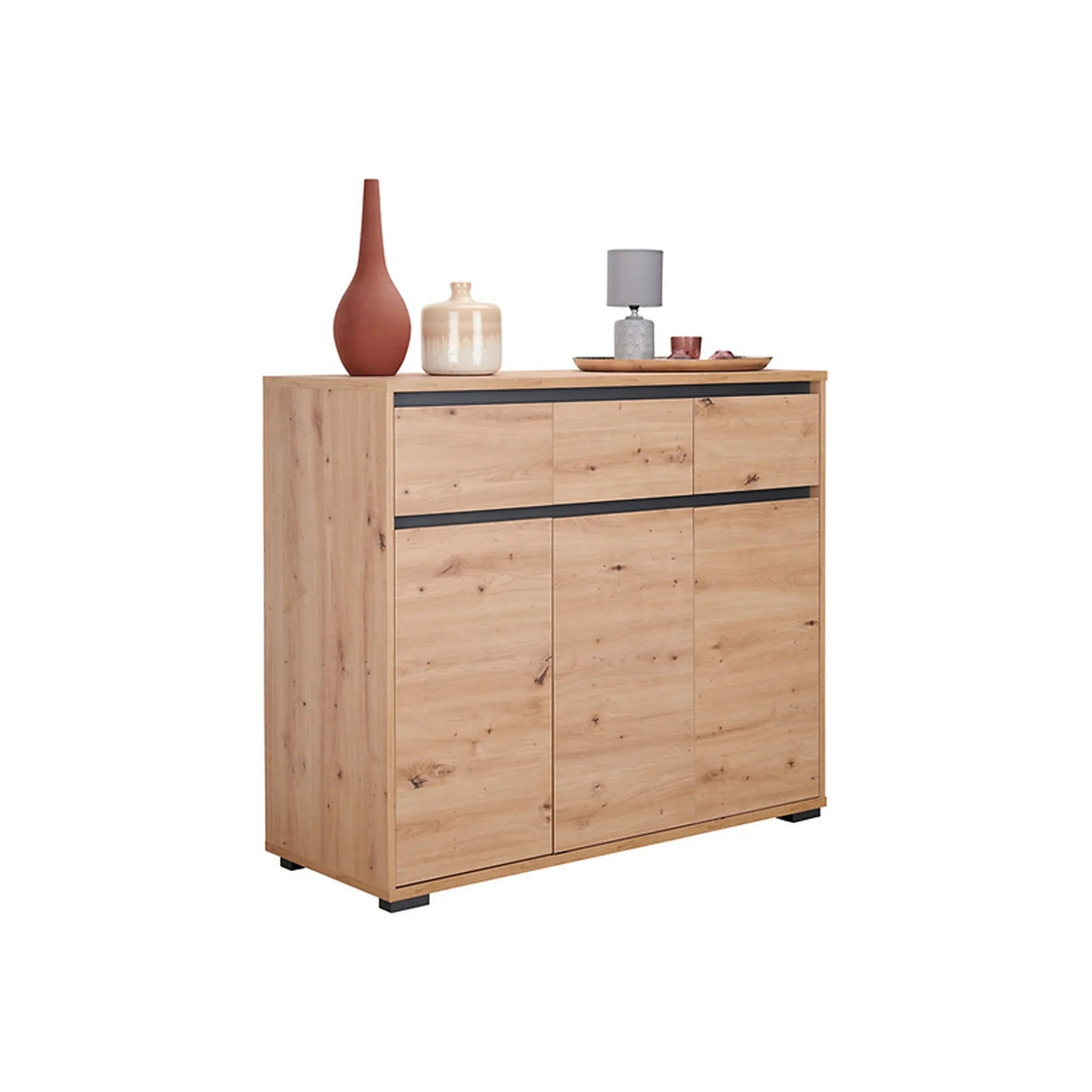 Comoda LINE, stejar artisan/gri antracit, PAL, 120x48x103 cm