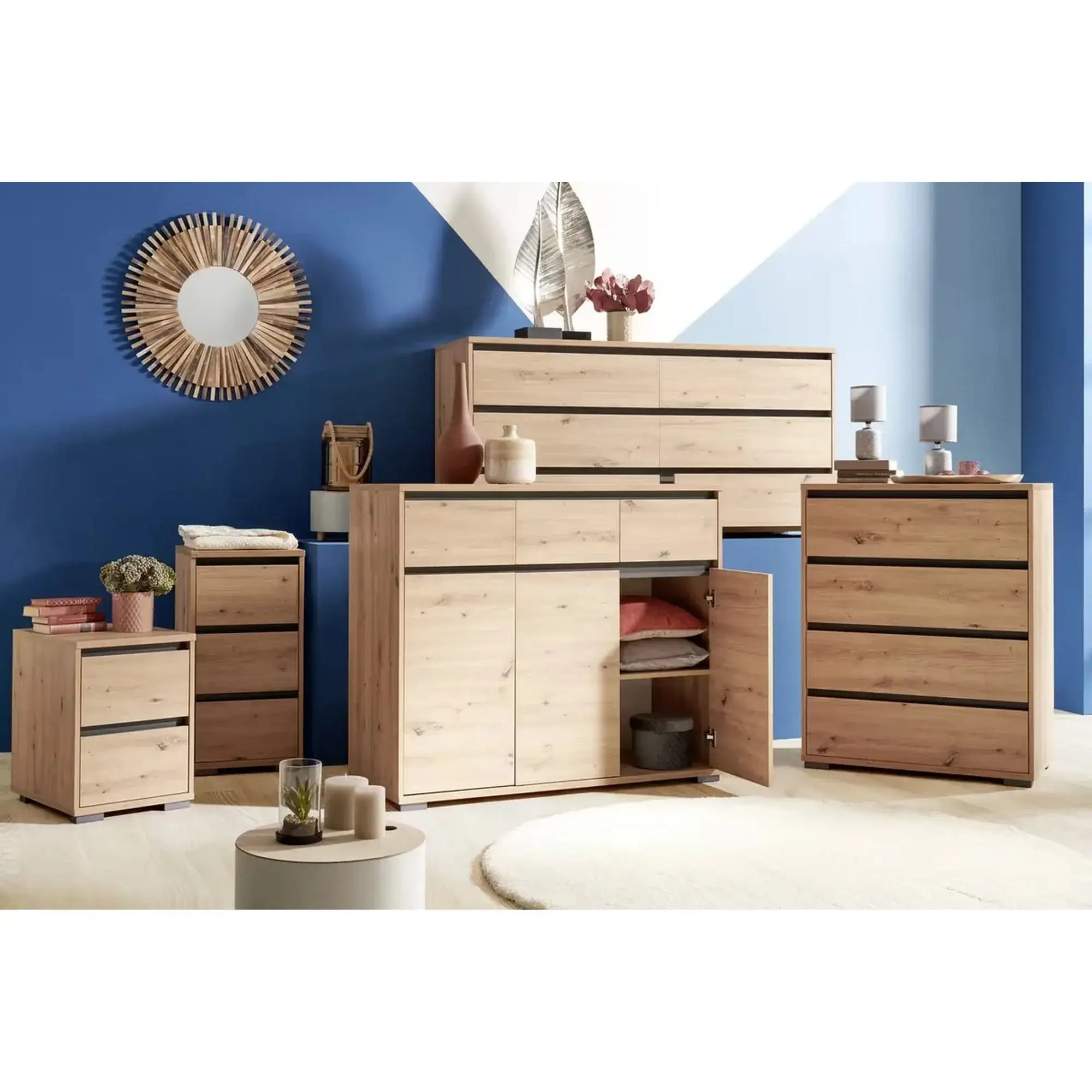 Comoda LINE, stejar artisan/gri antracit, PAL, 120x48x103 cm