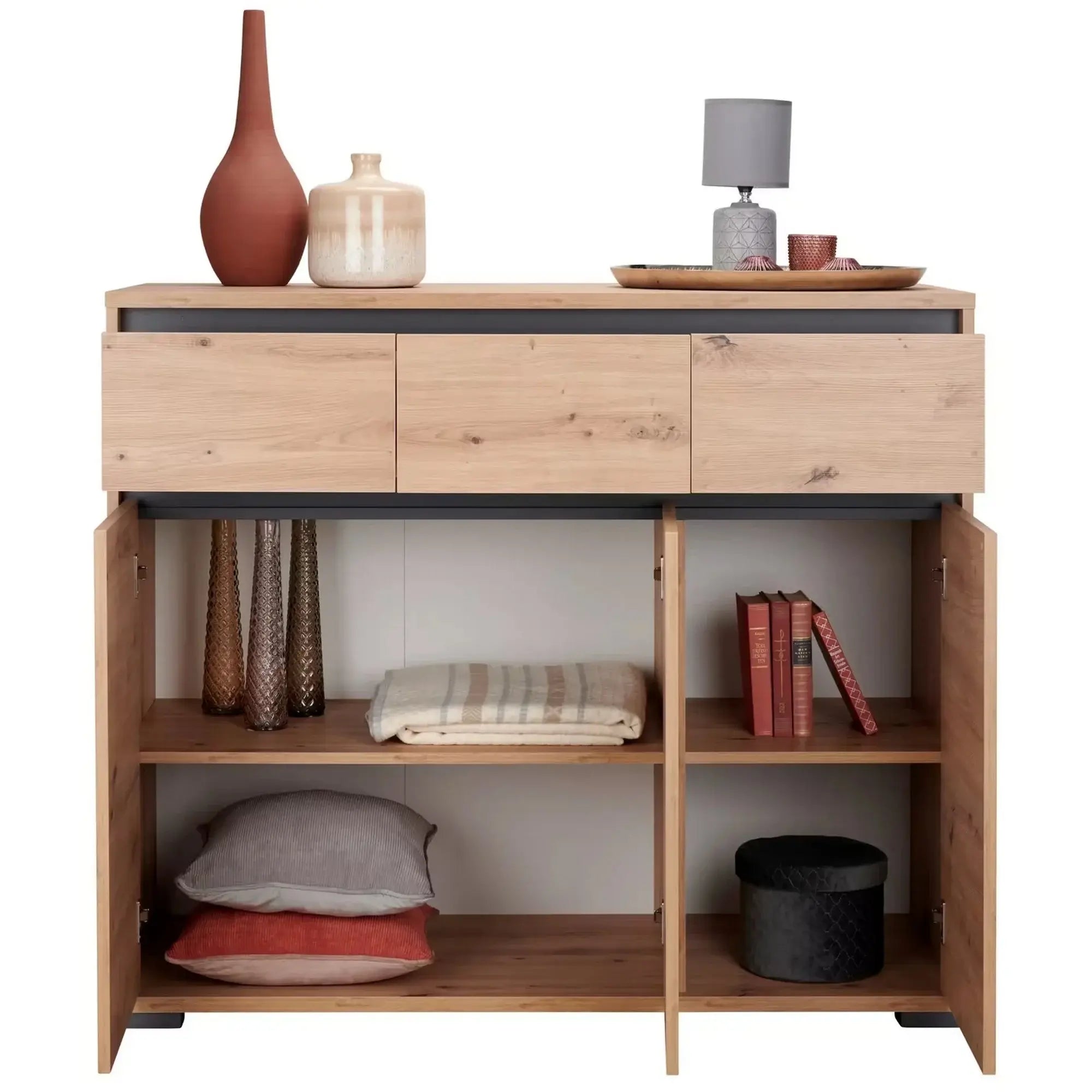 Comoda LINE, stejar artisan/gri antracit, PAL, 120x48x103 cm