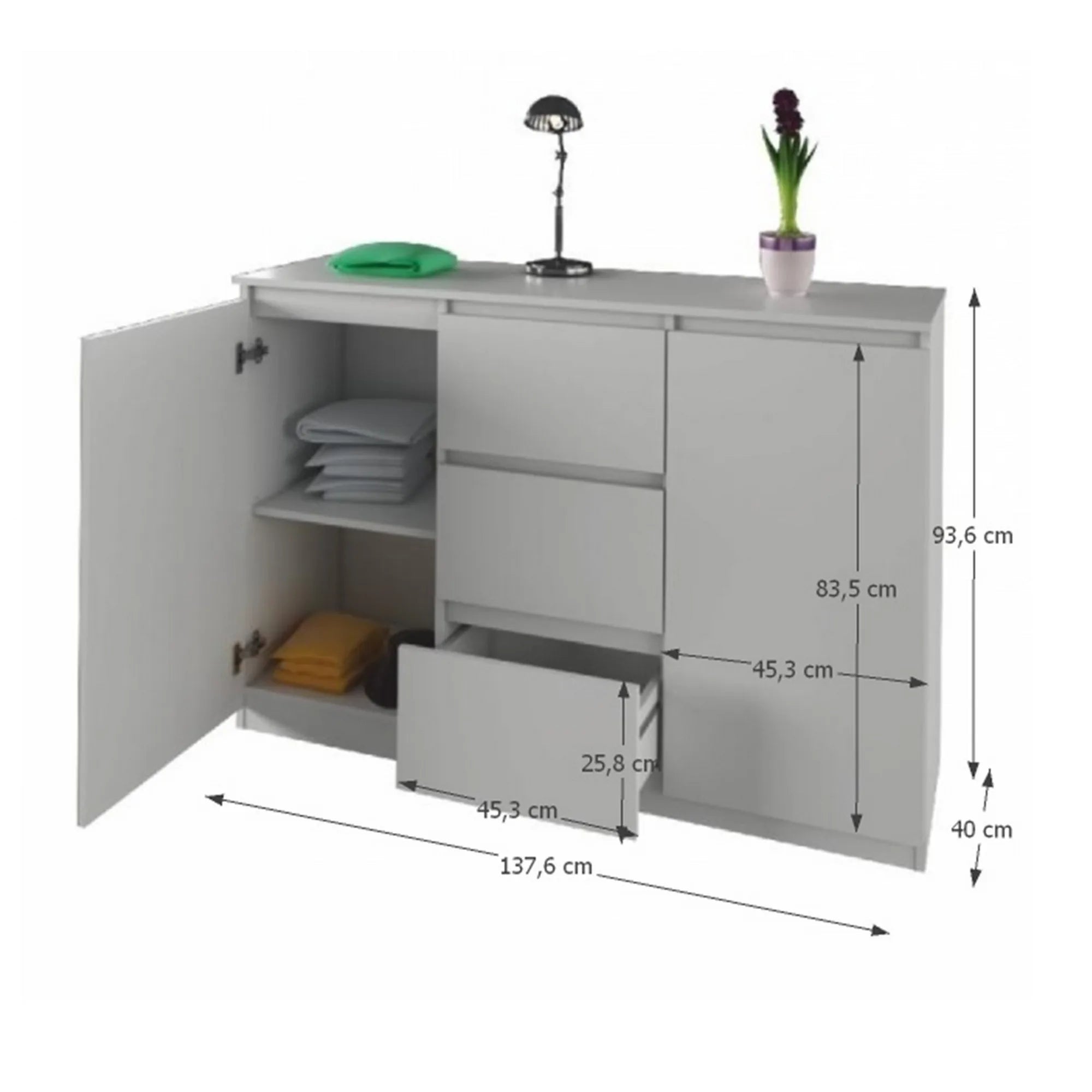 Comoda LOGAN NEW 04, alb, DTD laminat, 138x40x94 cm