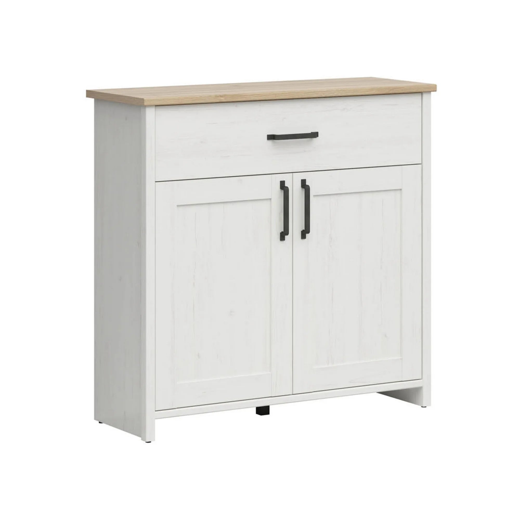 Comoda LOKSA, pin alb/stejar grandson, PAL laminat, 102x38x99 cm