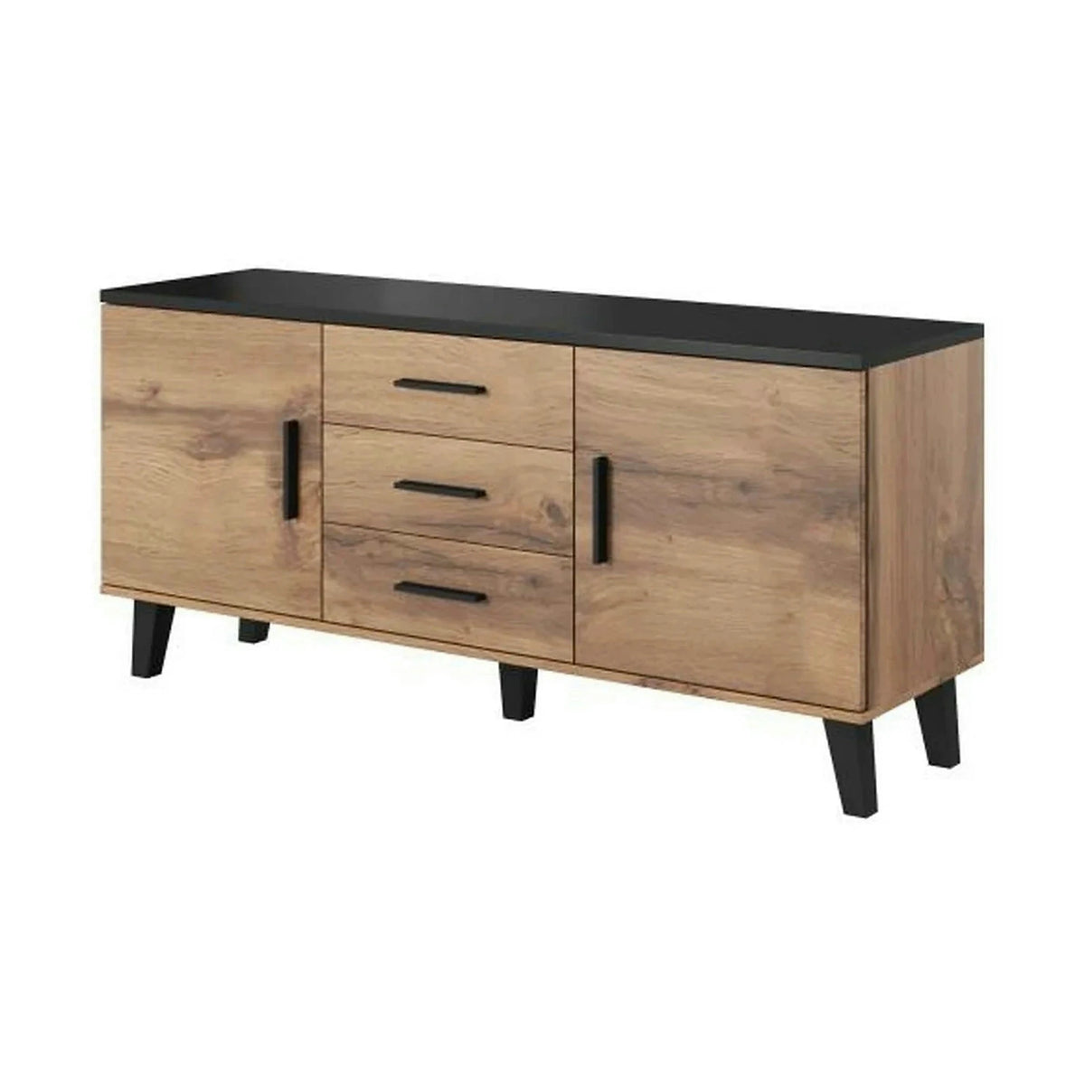 Comoda LOTTA, stejar wotan/negru, PAL, 150x45x69 cm