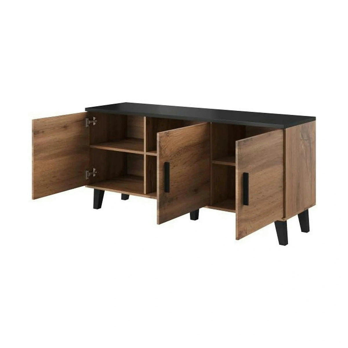 Comoda LOTTA, stejar wotan/negru, PAL, cu 3 usi, 150x45x69 cm