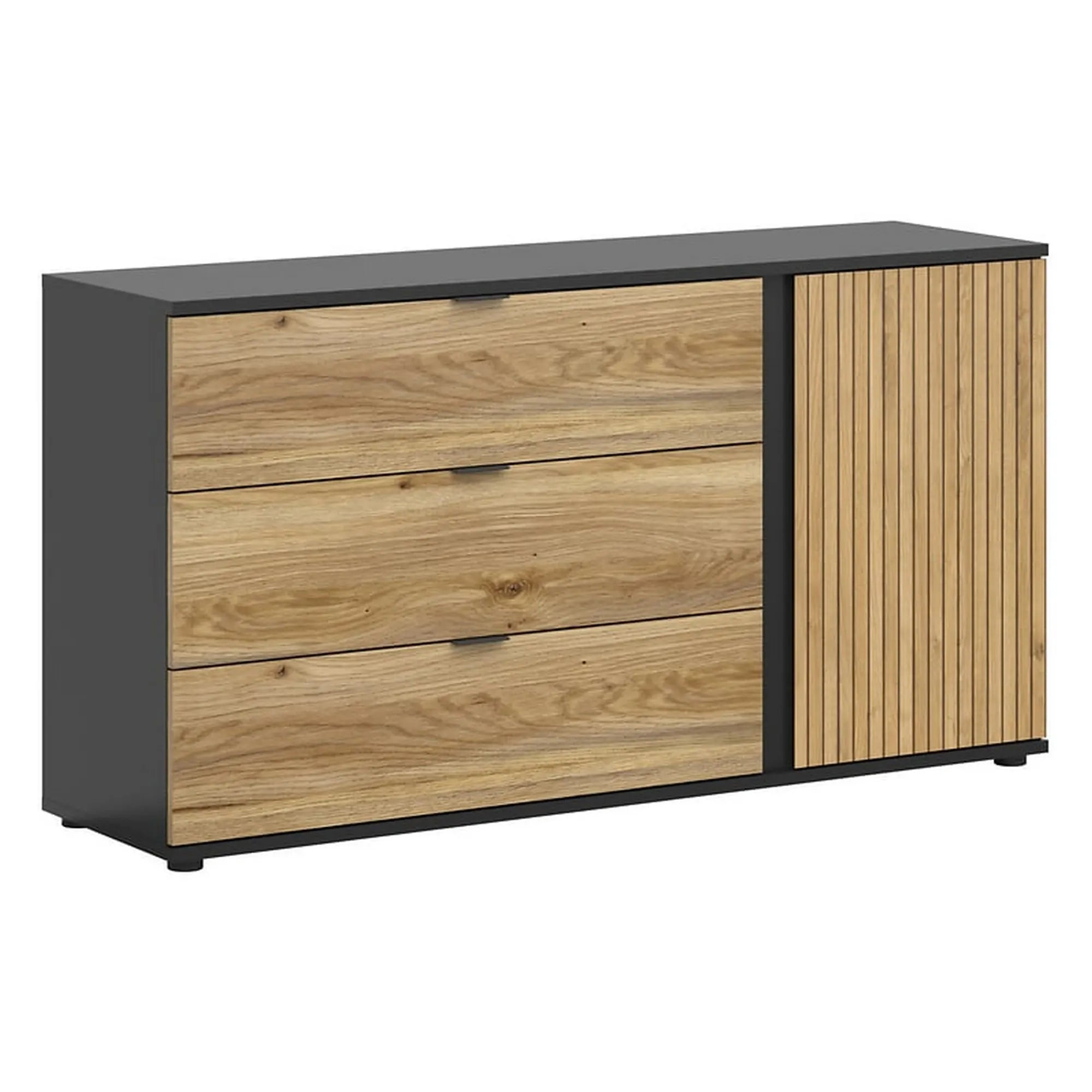 Comoda LUEN, stejar/negru, PAL laminat, 144x40x77 cm