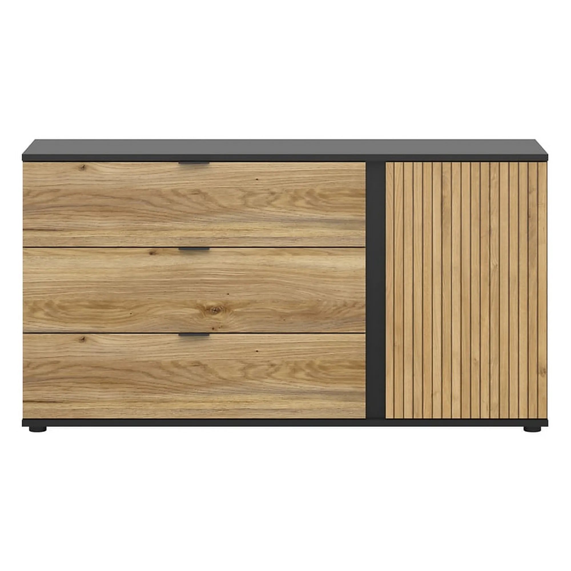 Comoda LUEN, stejar/negru, PAL laminat, 144x40x77 cm