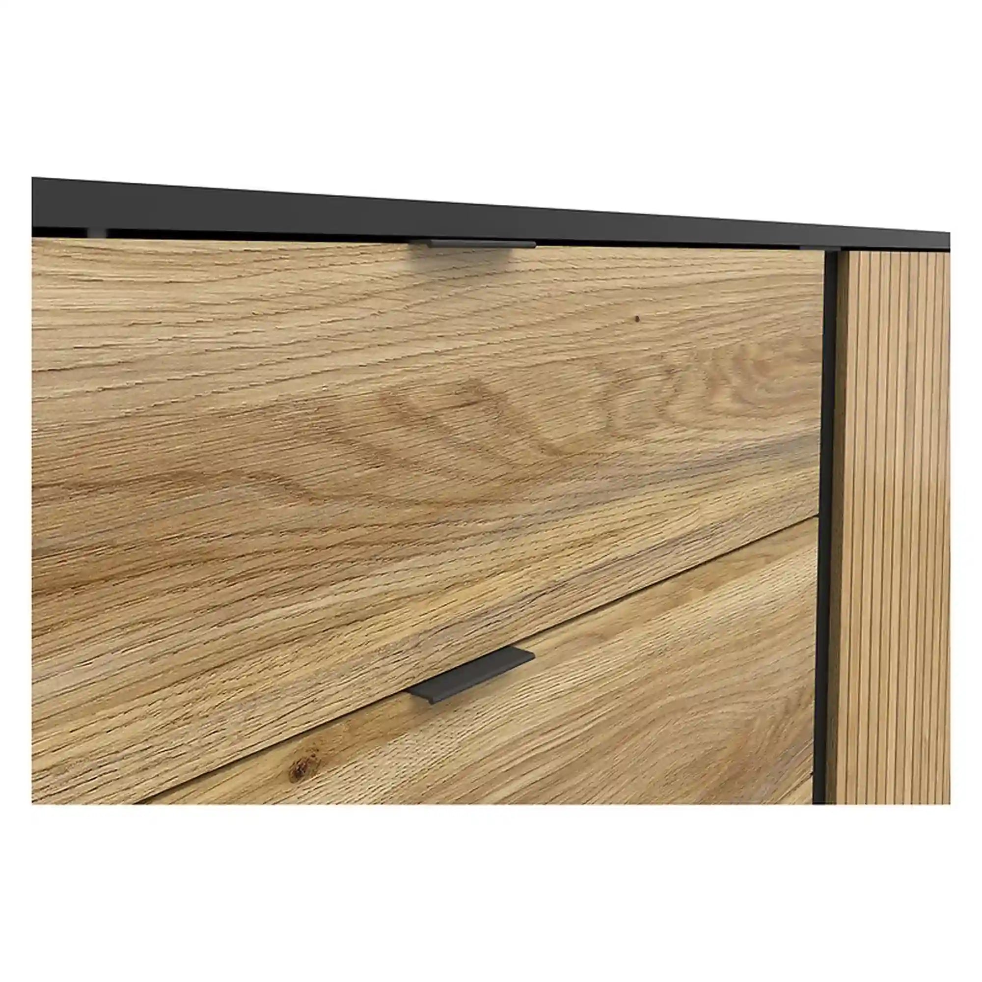 Comoda LUEN, stejar/negru, PAL laminat, 144x40x77 cm