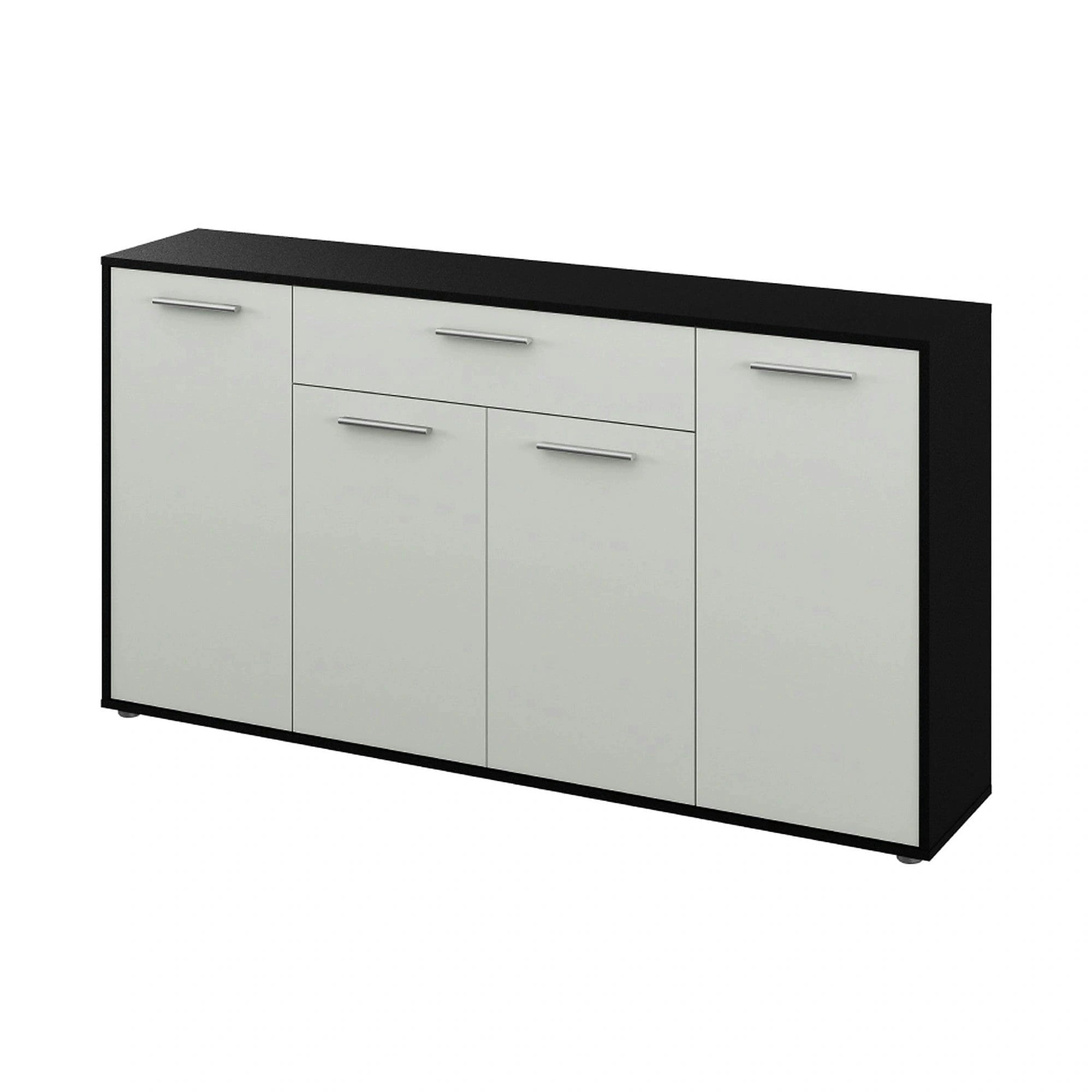 Comoda LUNIA, alb/negru/crom, 163x33x86 cm