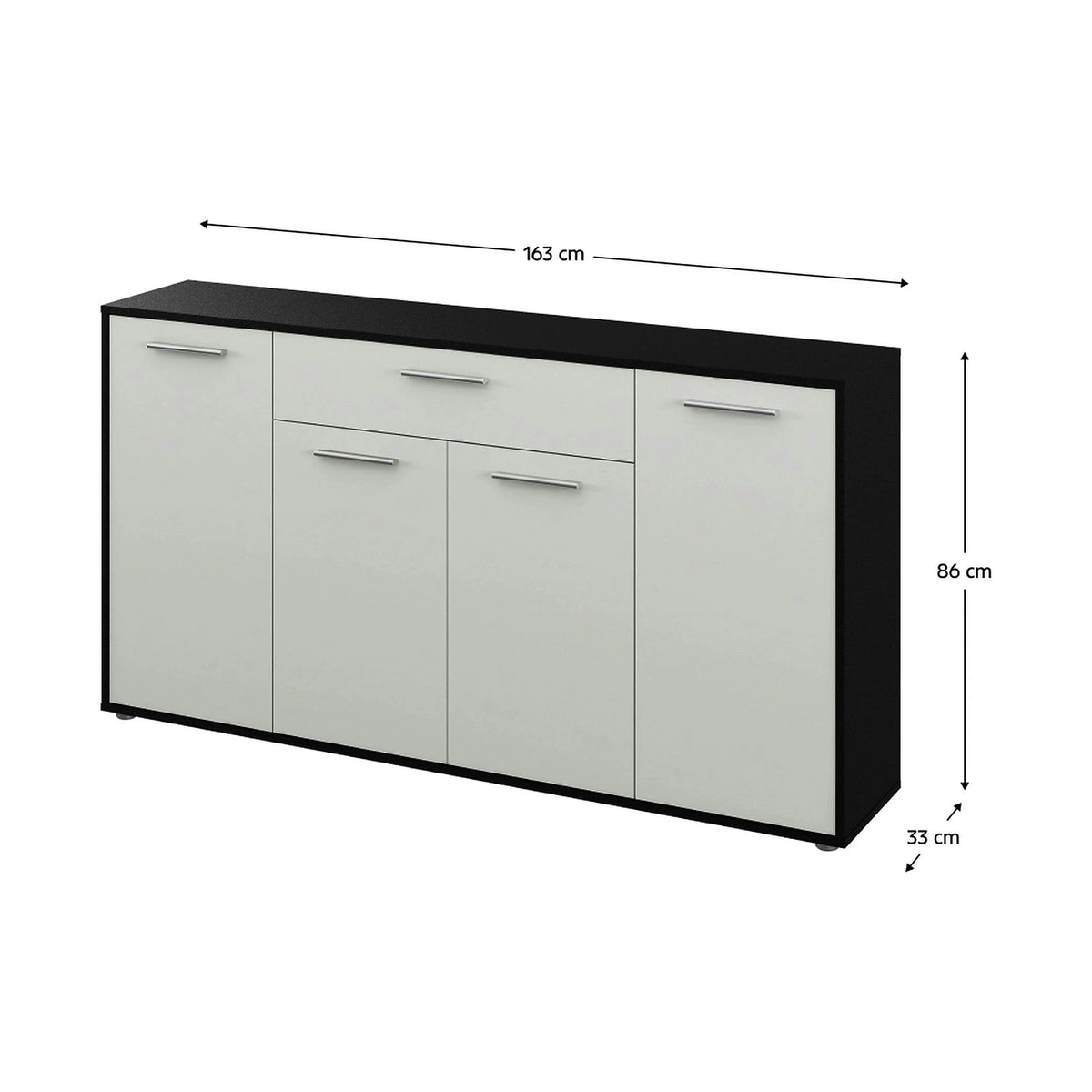 Comoda LUNIA, alb/negru/crom, 163x33x86 cm