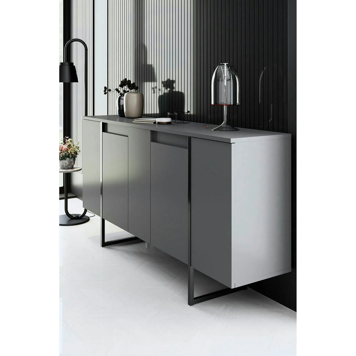 Comoda LUXE, gri antracit/negru, PAL melaminat, 160x35x80 cm