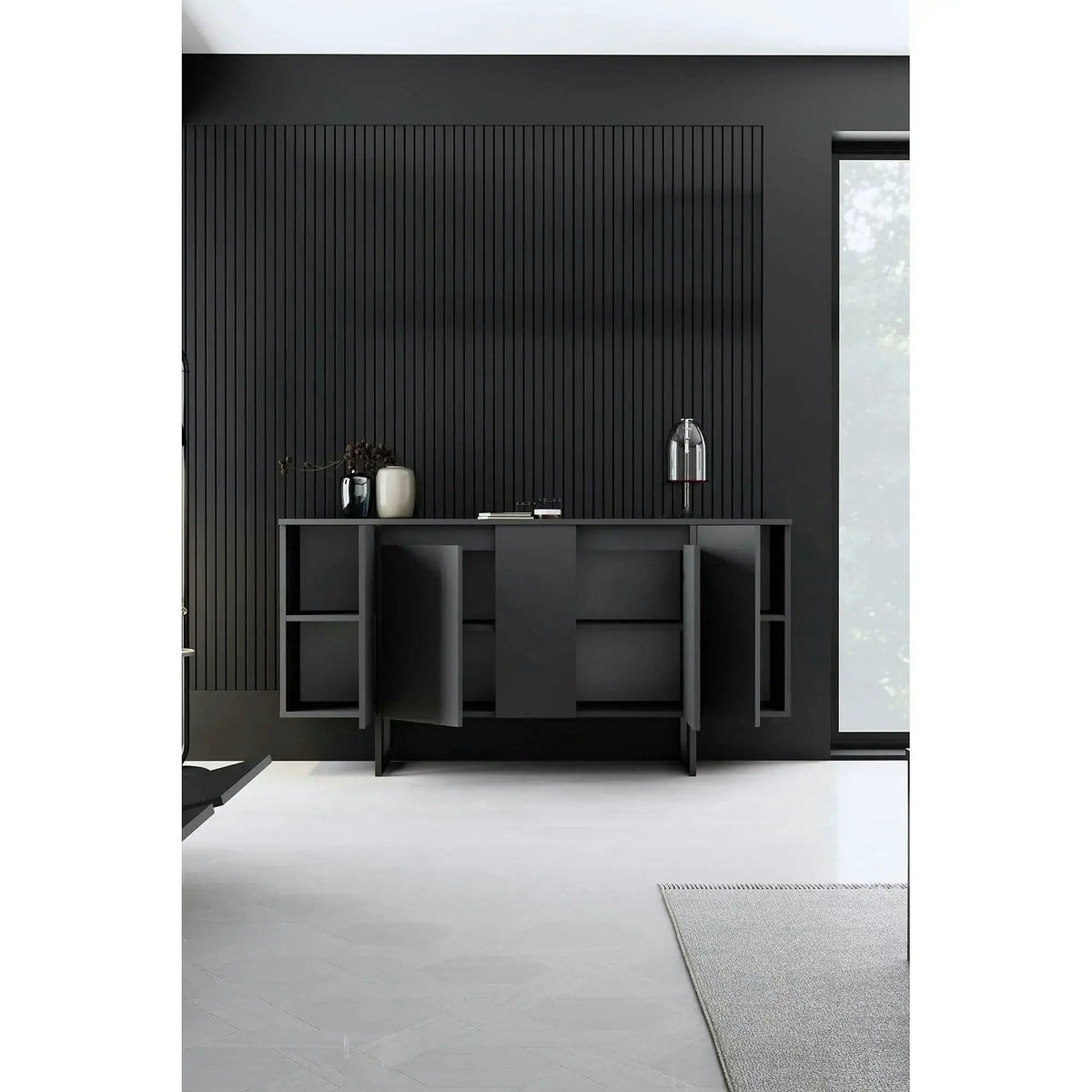 Comoda LUXE, gri antracit/negru, PAL melaminat, 160x35x80 cm