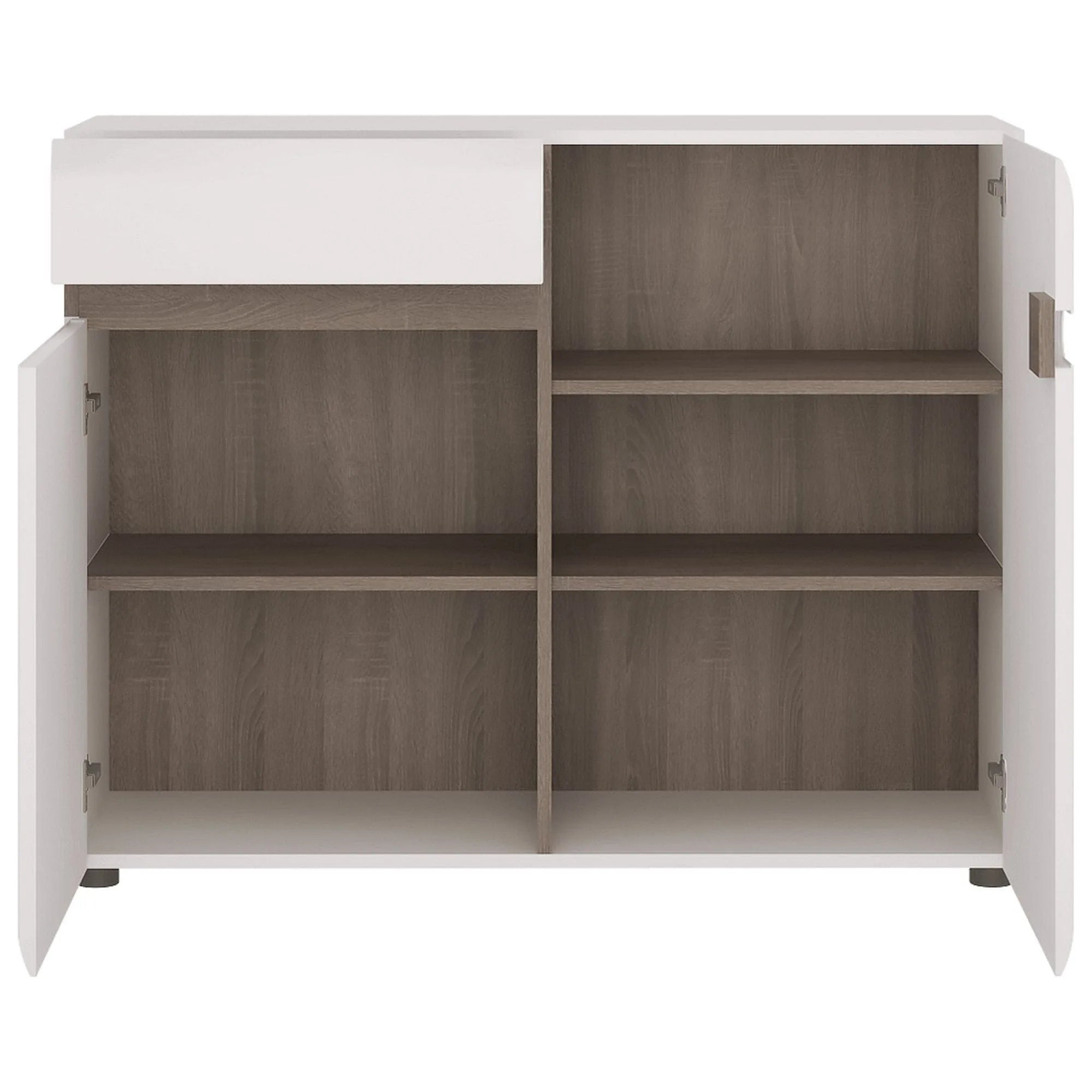 Comoda LYNATET TYP 35, alb lucios/stejar sonoma, PAL laminat, 110x42x87 cm