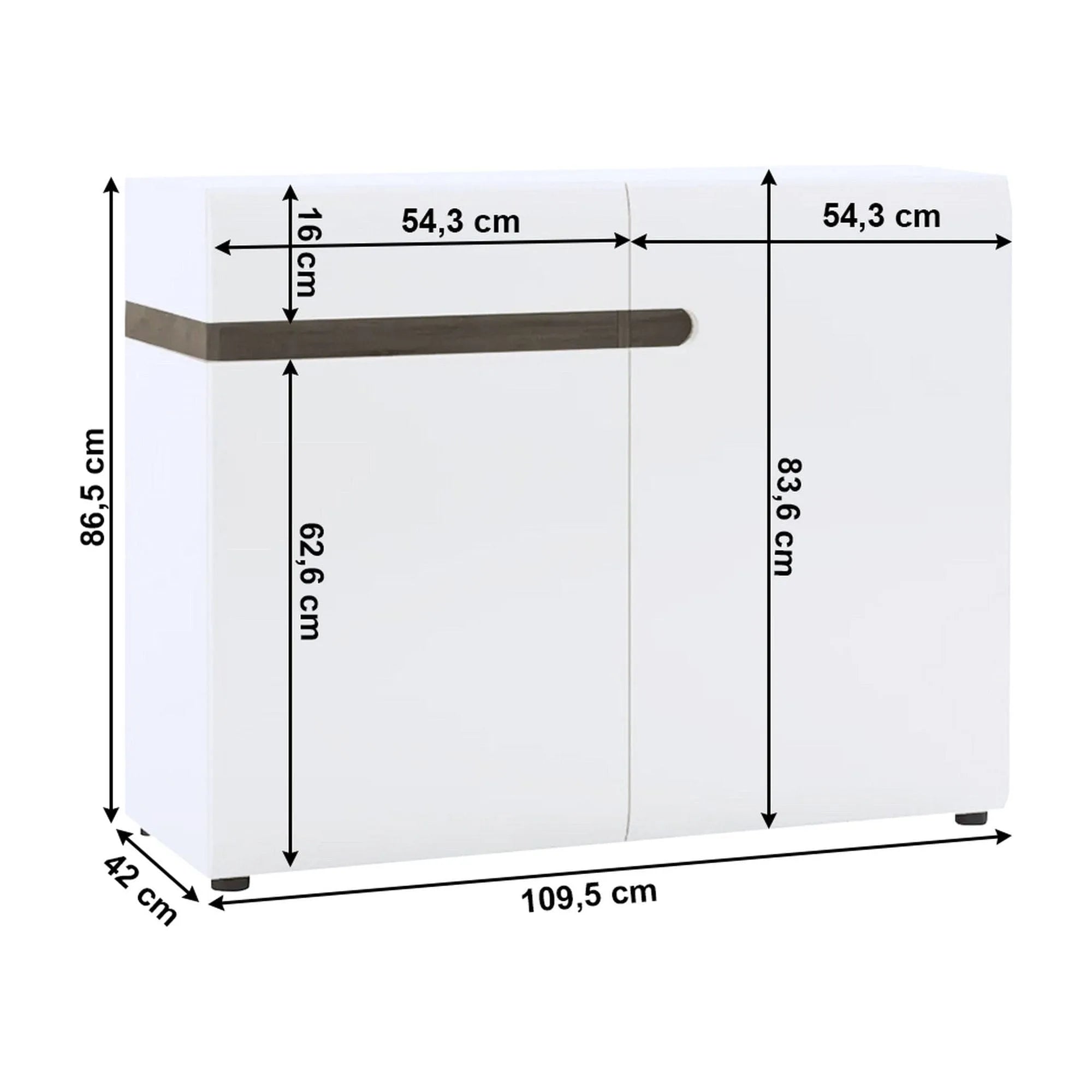 Comoda LYNATET TYP 35, alb lucios/stejar sonoma, PAL laminat, 110x42x87 cm