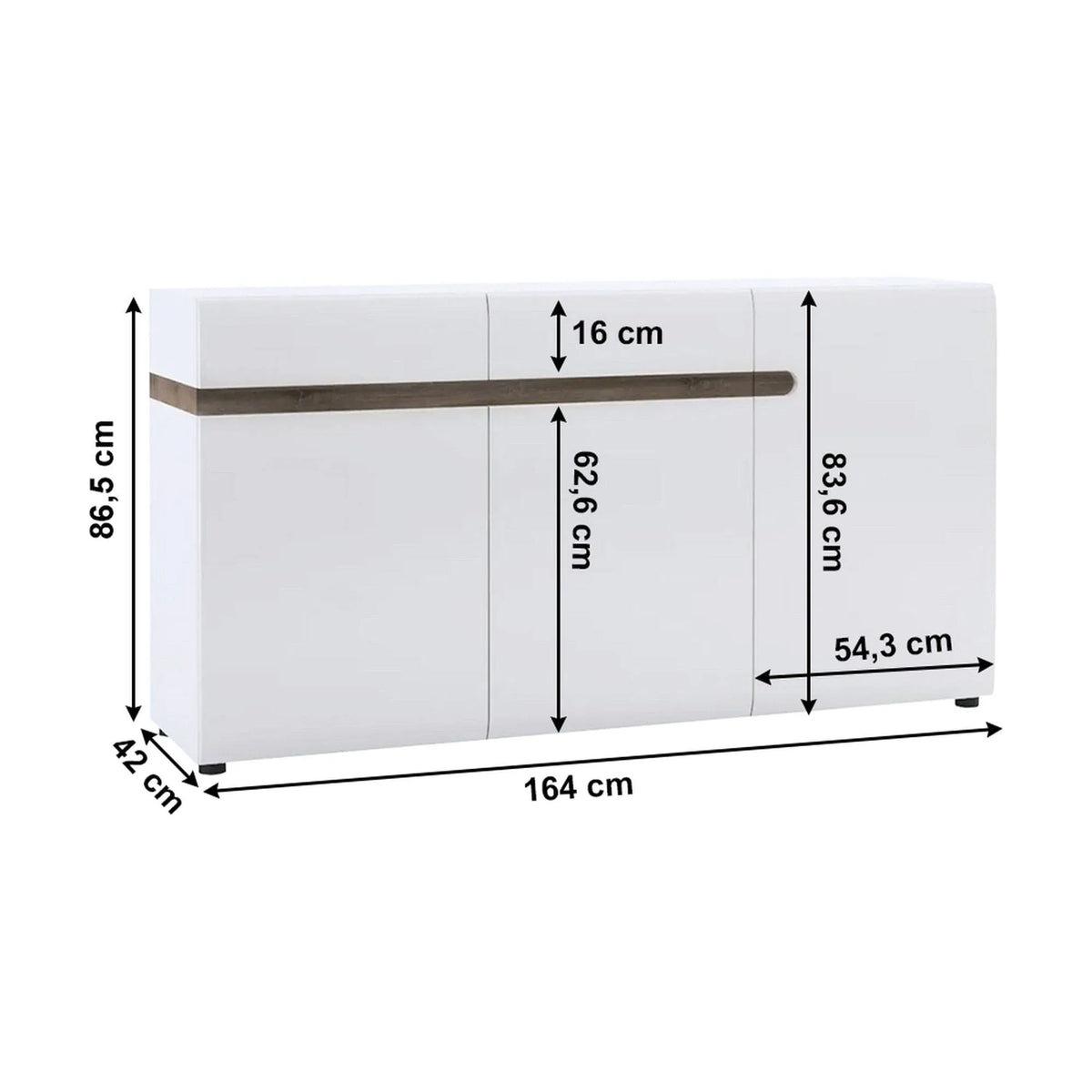Comoda LYNATET TYP 40, PAL laminat, alb lucios/stejar sonoma truflu, 164x86,5x42 cm