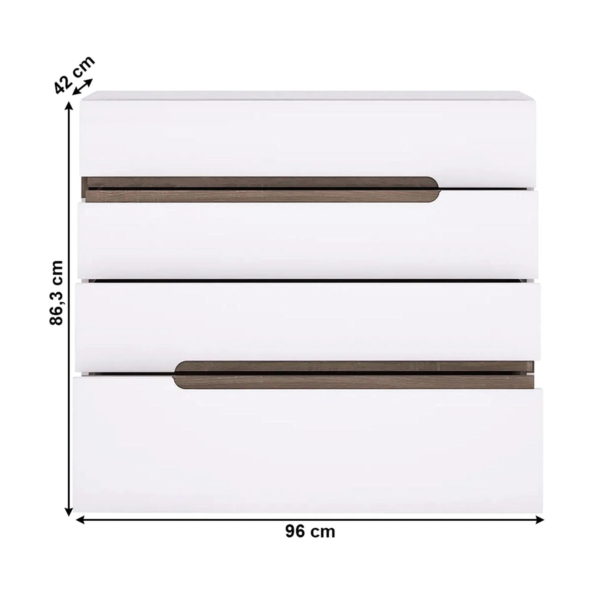 Comoda LYNATET TYP 44, alb lucios/stejar sonoma, PAL melaminat, 96x43x87 cm