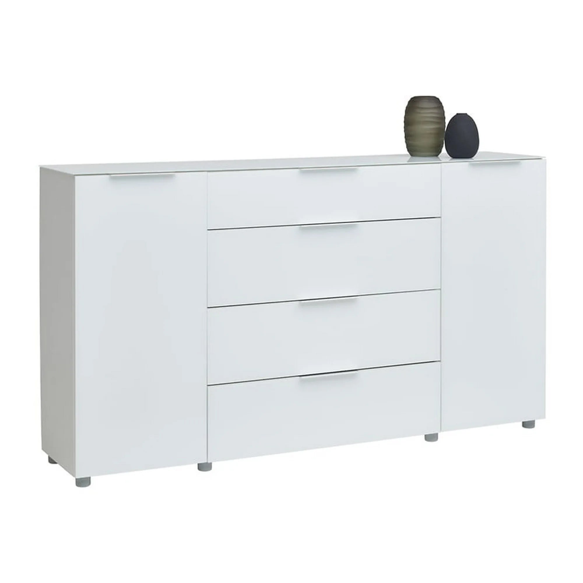 Comoda MALIN, alb lucios/alb, PAL/sticla, 181x40x101 cm