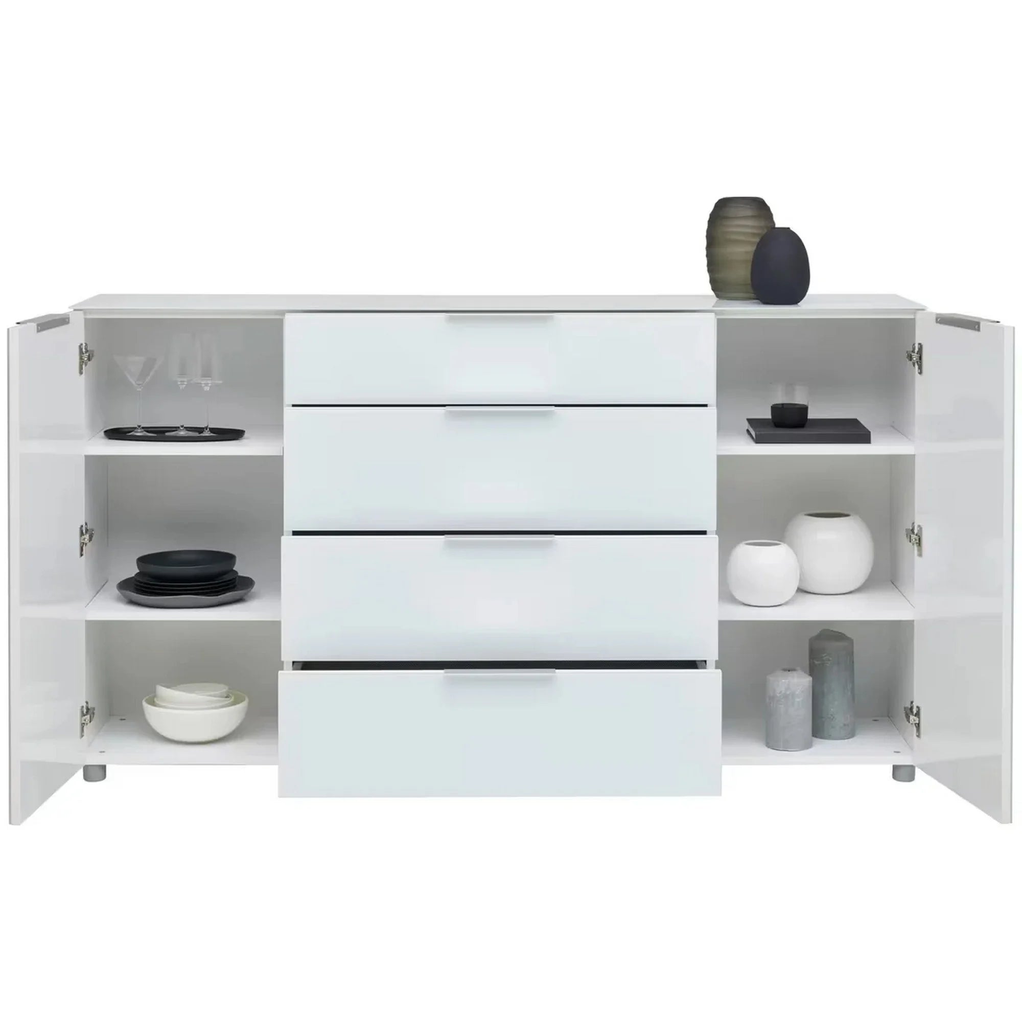 Comoda MALIN, alb lucios/alb, PAL/sticla, 181x40x101 cm