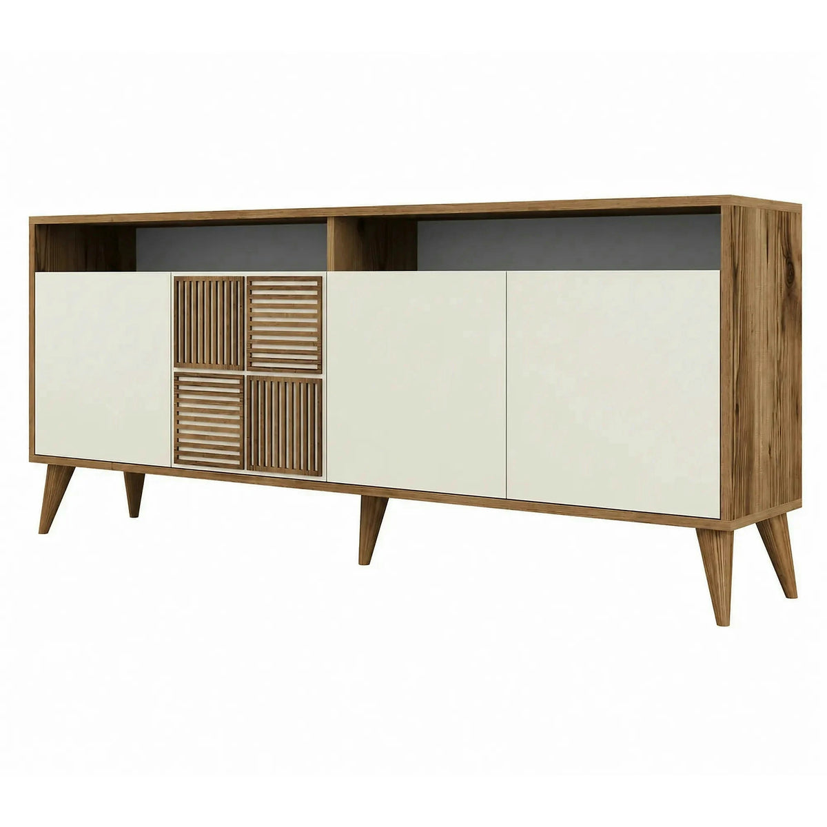 Comoda Milan, din PAL melaminat, alun/crem, 180x35x79 cm