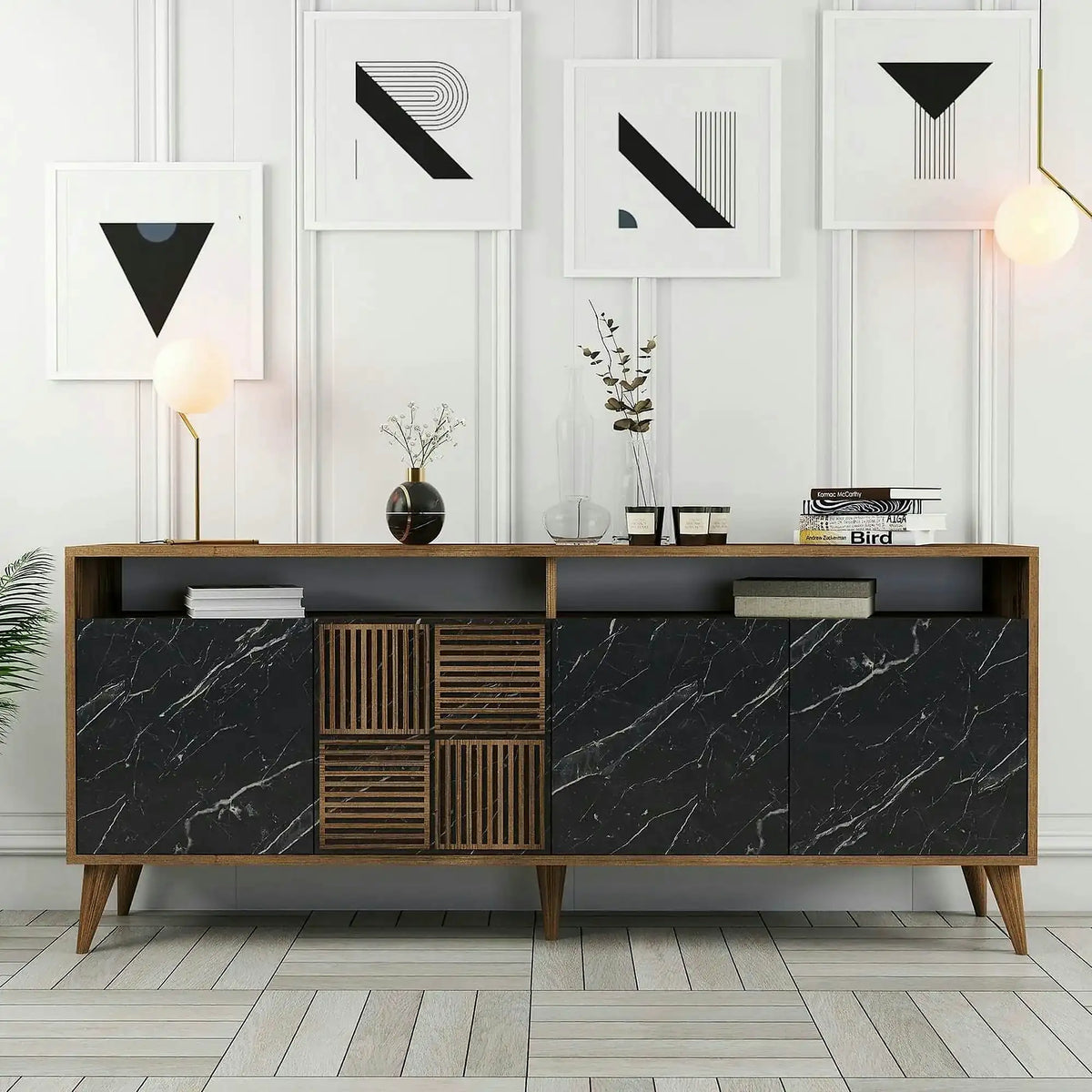 Comoda Milan, nuc/negru, PAL melaminat/plastic, 180x35x79 cm