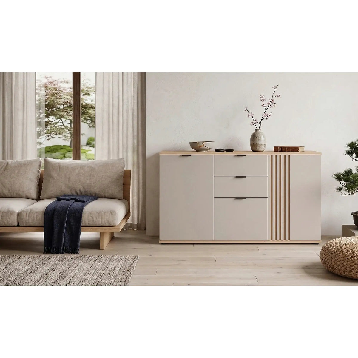 Comoda moderna dormitor BREVAS, stejar artisan/casmir, PAL, 150x40x87 cm