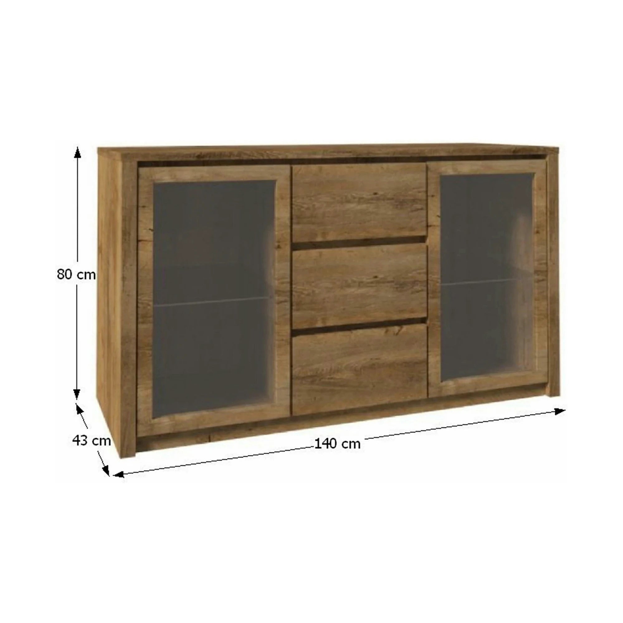 Comoda MONTANA K2D, PAL, stejar lefkas inchis, 140x43x80 cm