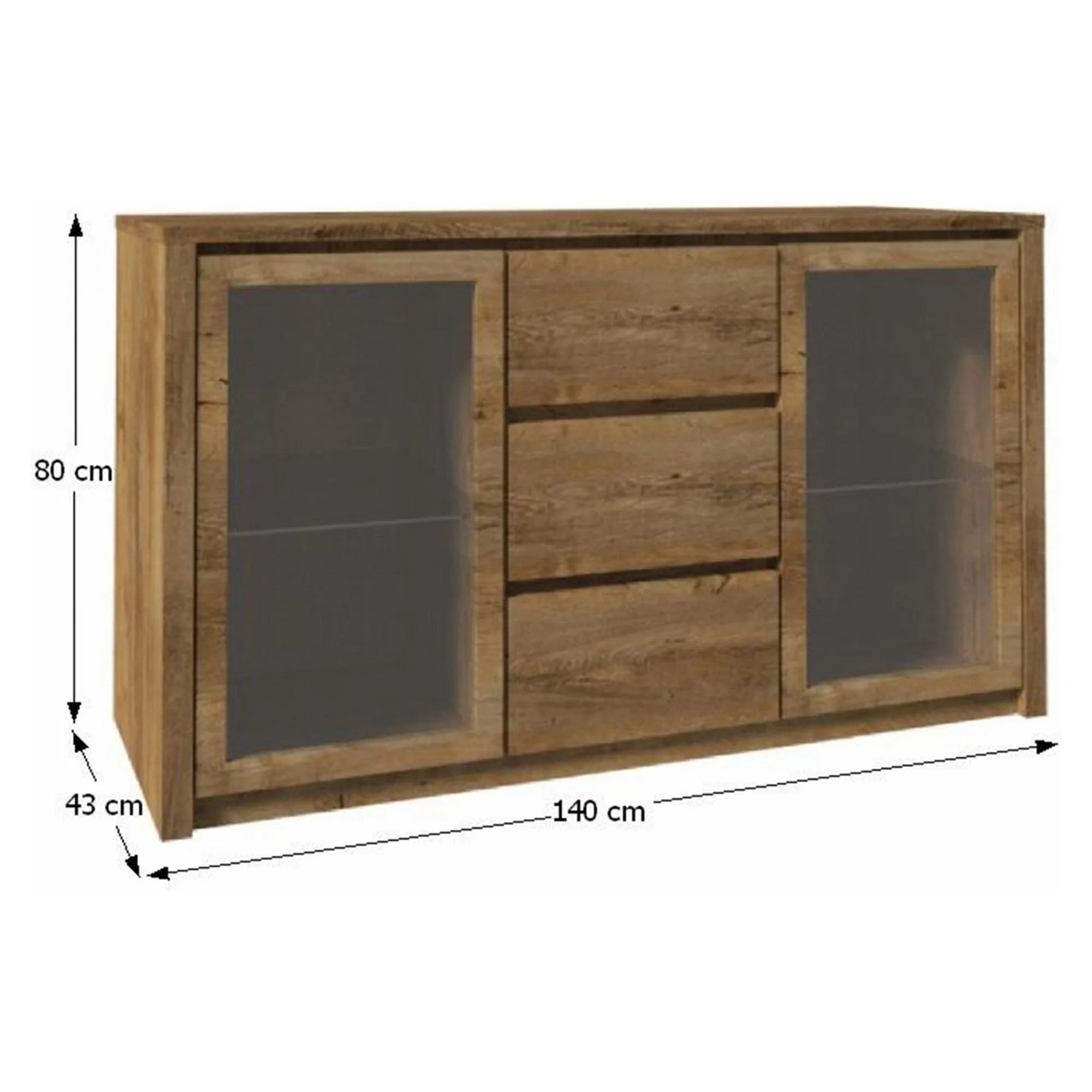 Comoda MONTANA K2D, PAL, stejar lefkas inchis, 140x43x80 cm