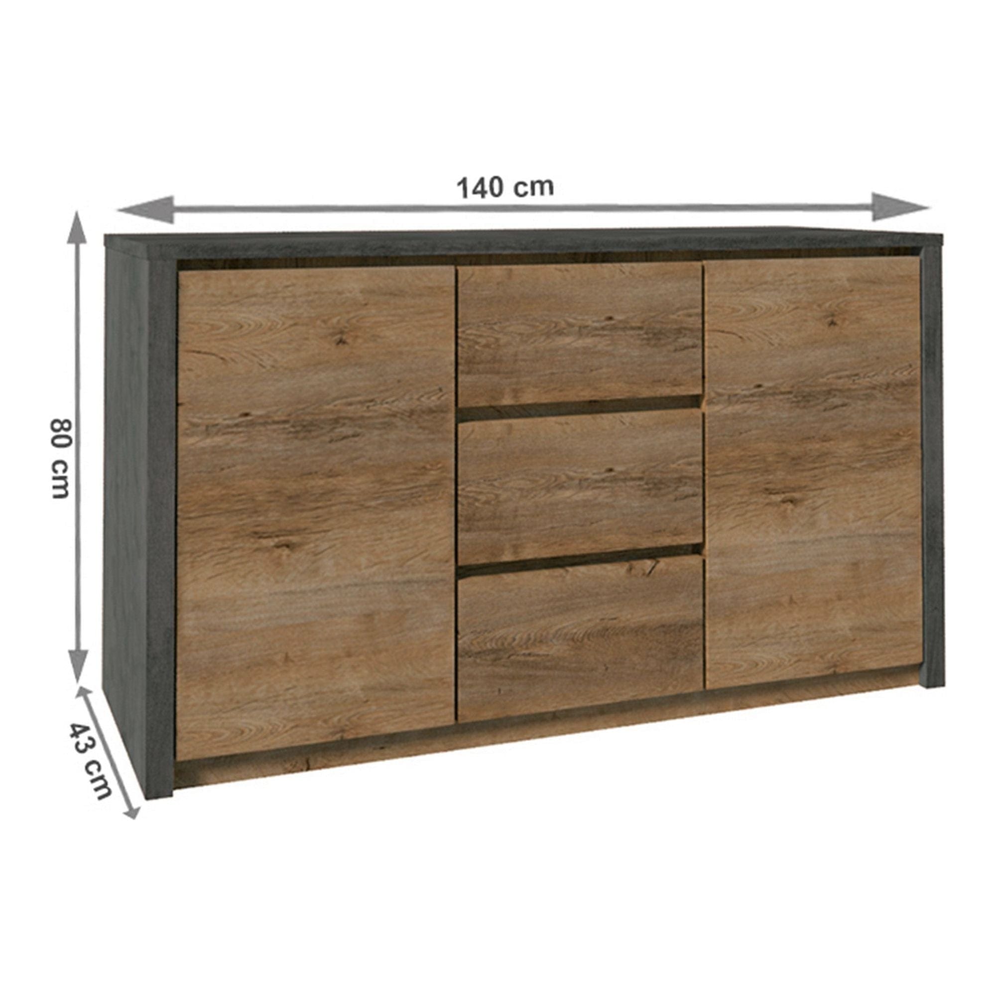 Comoda MONTANA K2DP, stejar lefkas inchis/gri, PAL melaminat, 140x43x80 cm