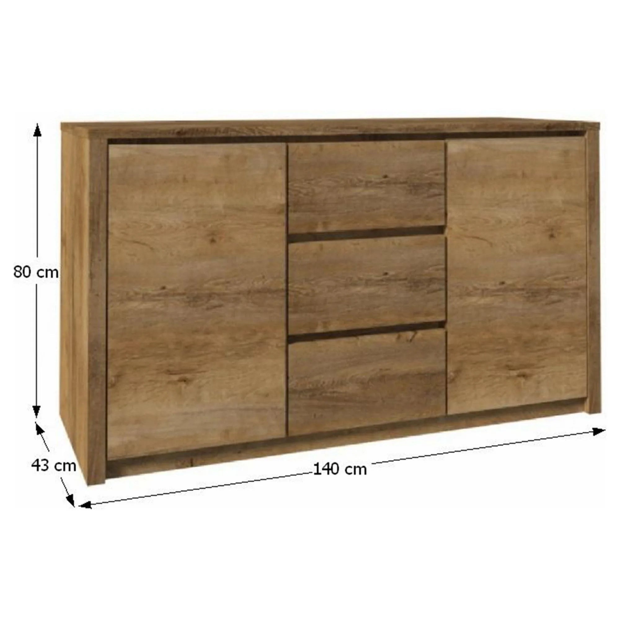 Comoda MONTANA K2DP, stejar lefkas inchis, PAL melaminat, 140x43x80 cm