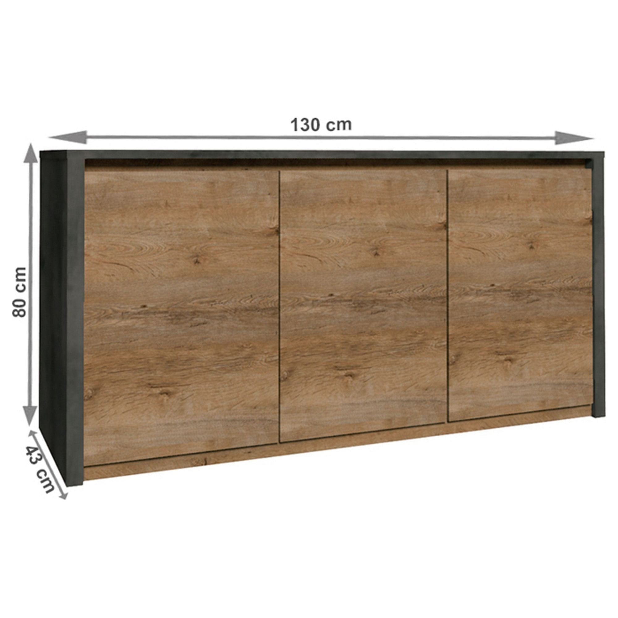 Comoda MONTANA K3D, stejar lefkas inchis/gri, PAL melaminat, 130x43x80 cm